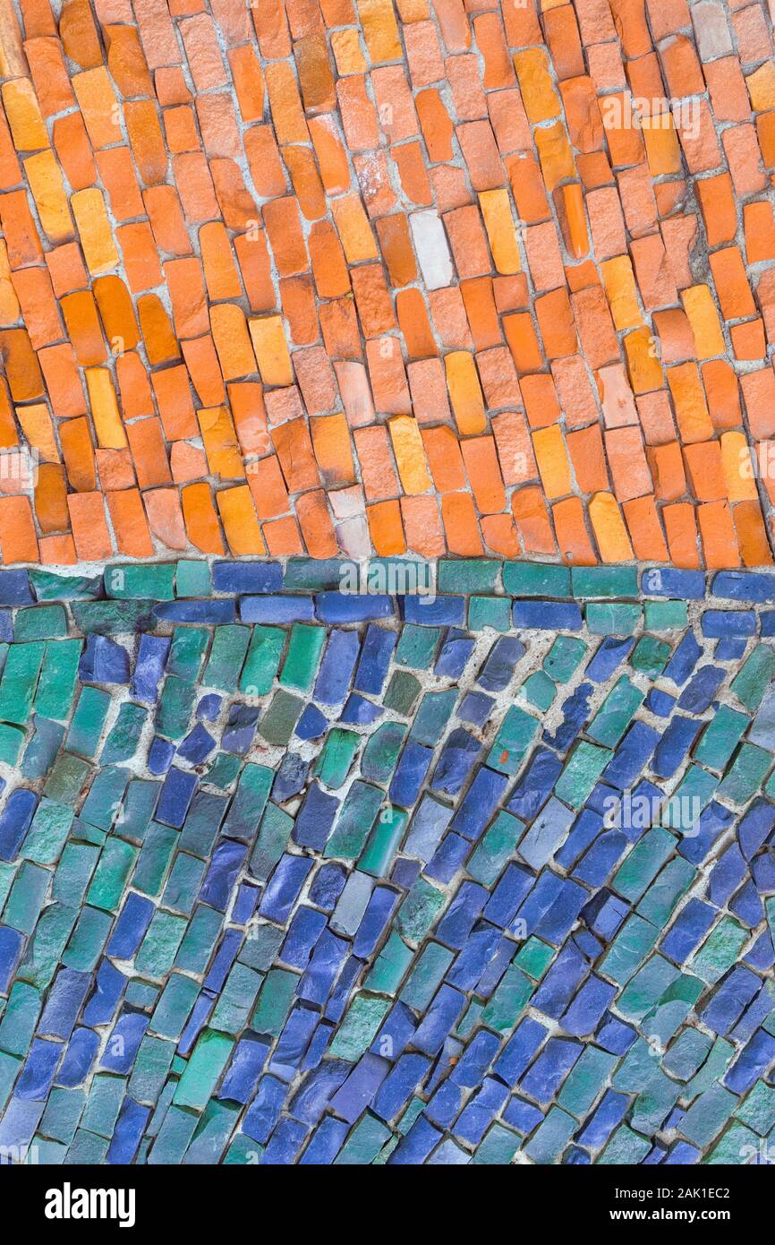 blue and orange surface of abstract colorful smalt mosaic with high resolution for background. Stock Photo