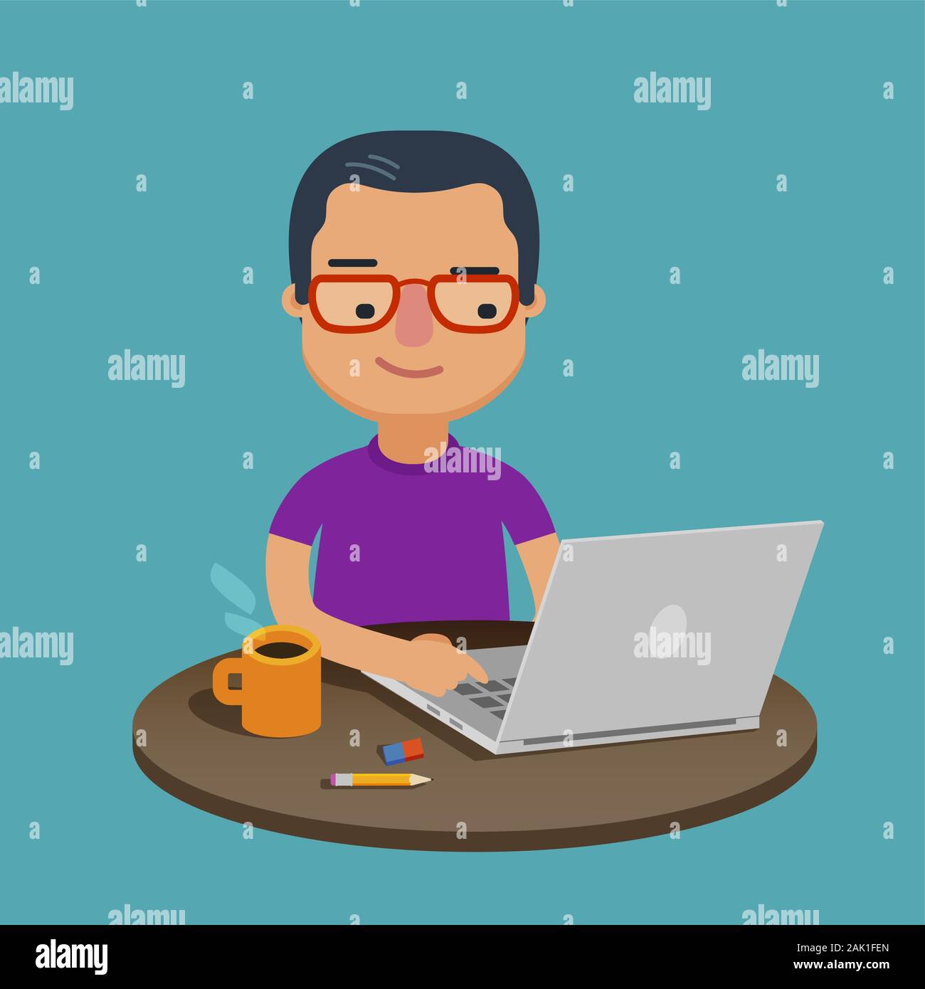 Student using laptop for education. Cartoon vector illustration Stock Vector