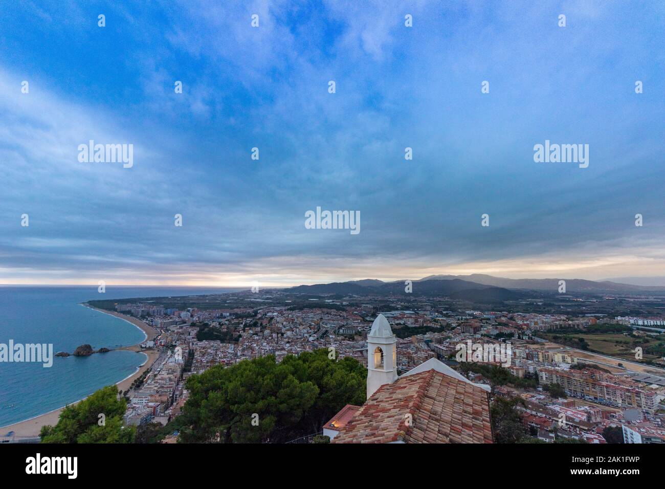 Nice village of Blanes at sunset, with a spectacular sky Stock Photo