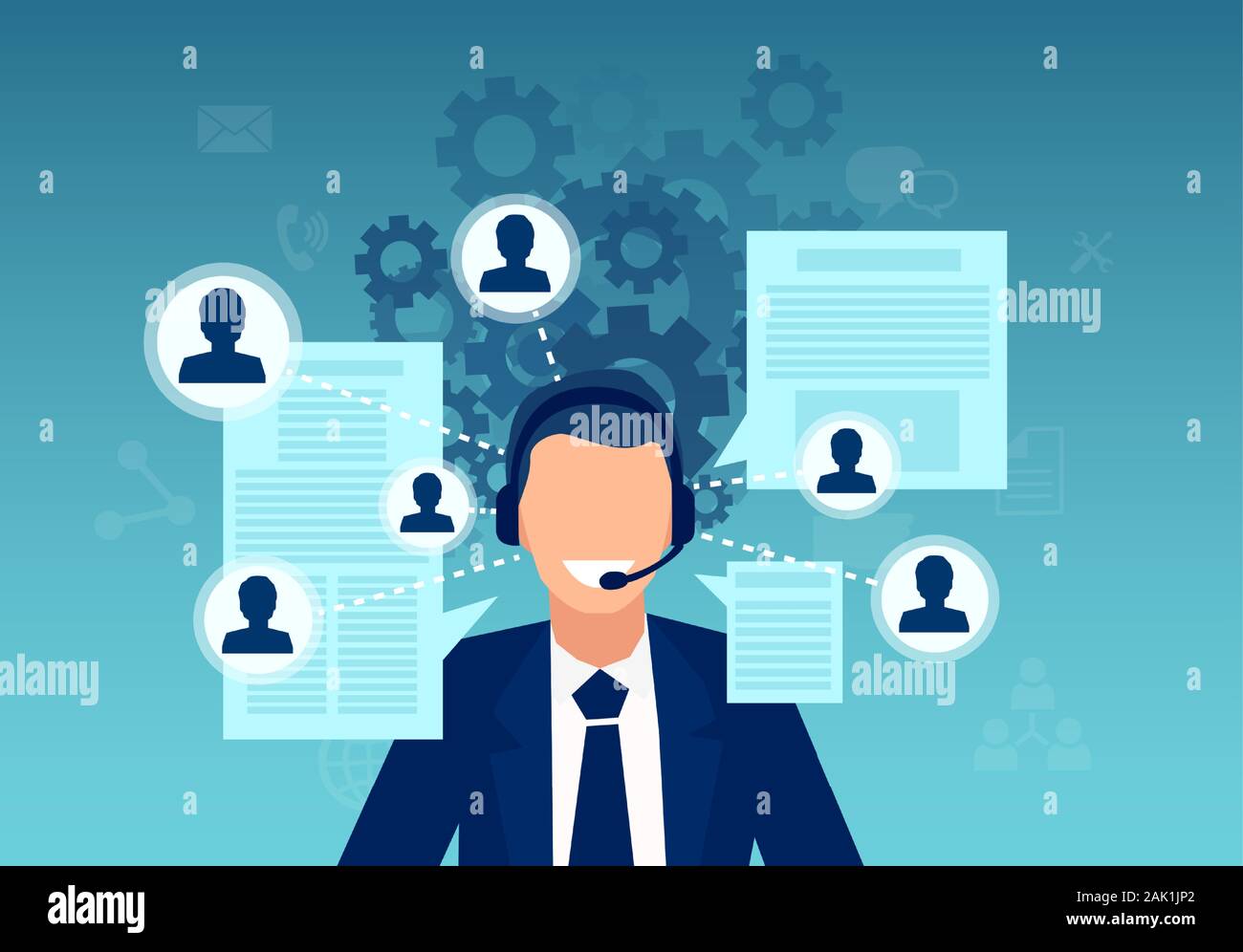Vector of a customer service represenative with headset assisting clients Stock Vector