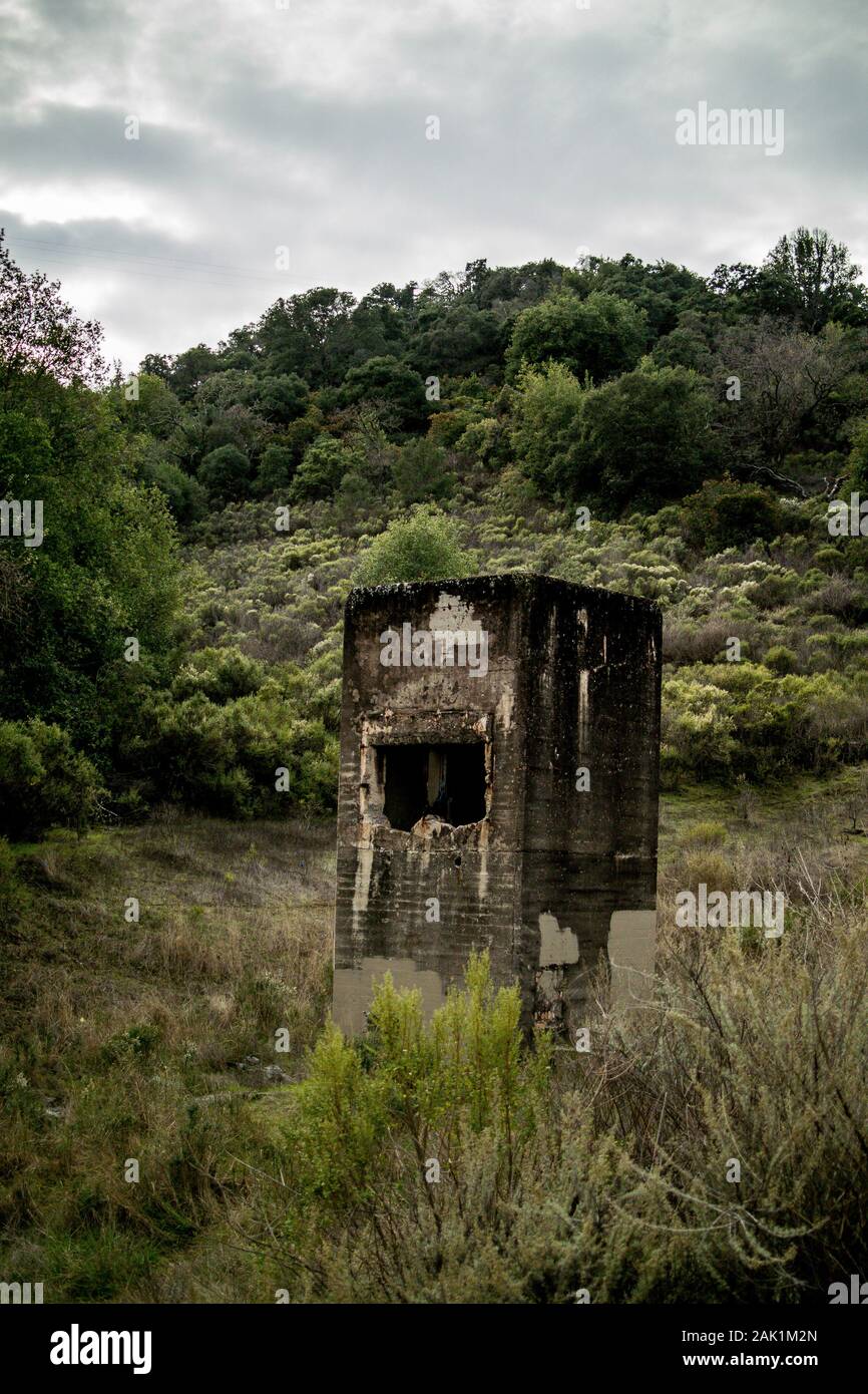 Ruins of the El Senador Mine, New Almaden Quicksilver (Mercury) Mine, Near San Jose, California. Site of the most profitable mining activity in CA. Stock Photo