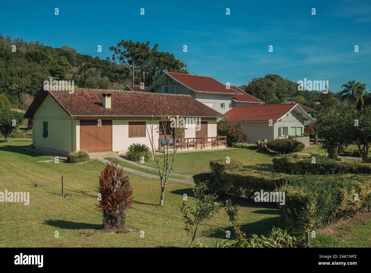 Modern country house with pathway and garden in a rural landscape near ...