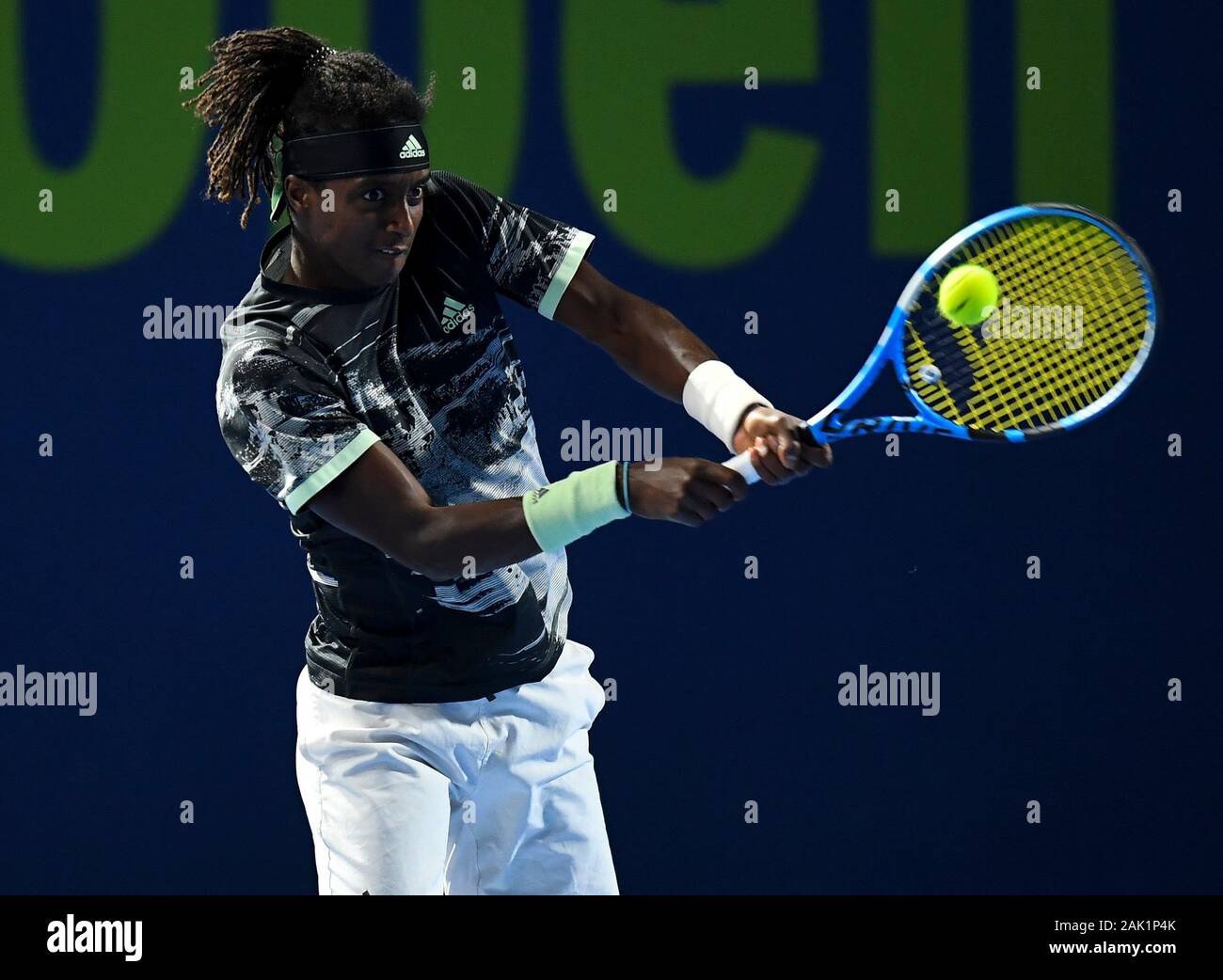 Doha, Qatar. 6th Jan, 2020. Mikael Ymer of Sweden returns the ball to Aljaz  Bedene of Slovenia during the first round match of ATP Qatar Open tennis  tournament in Doha, capital of