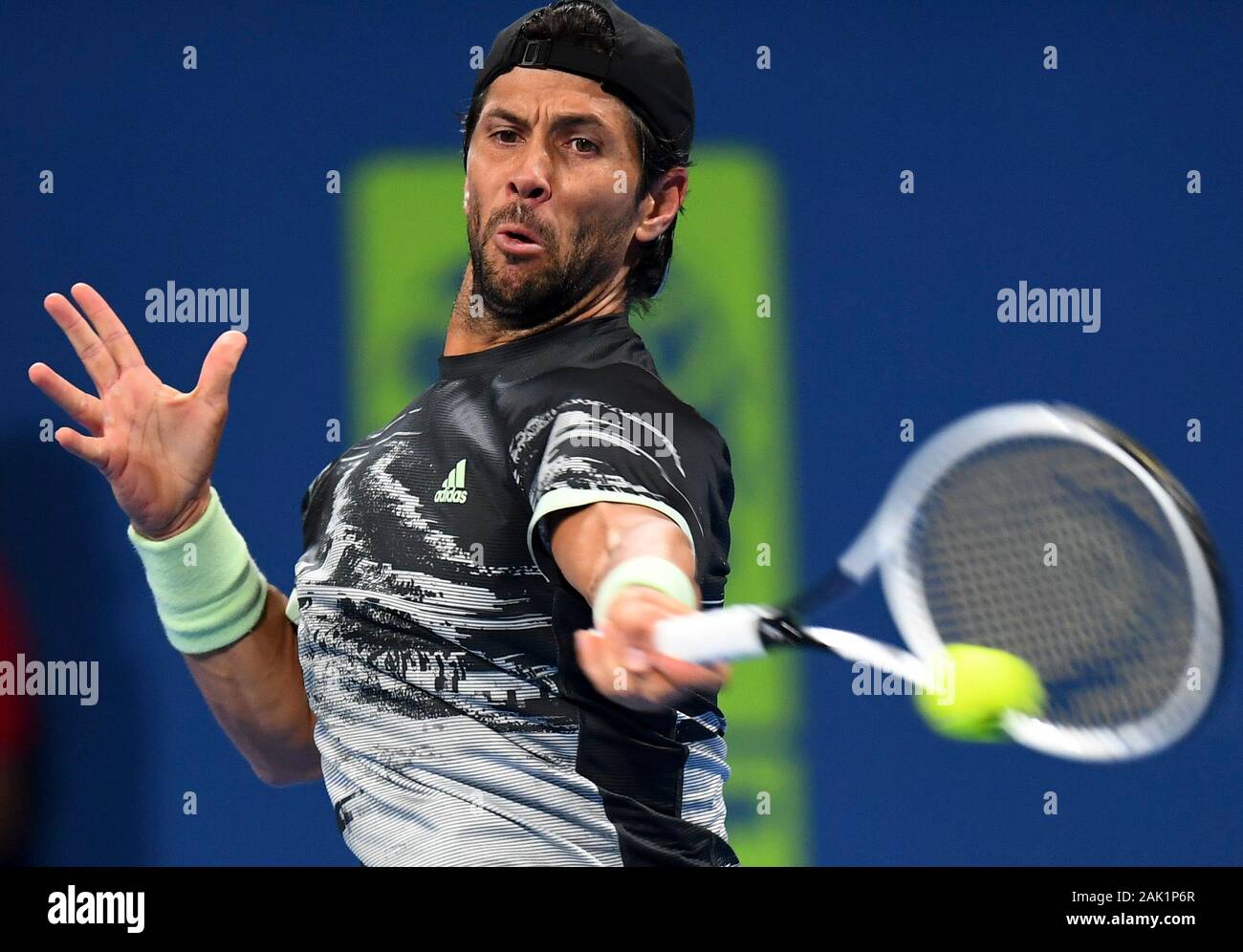 Doha, Qatar. 6th Jan, 2020. Fernando Verdasco of Spain returns the ball to  Pablo Andujar of Spain during the first round match of ATP Qatar Open tennis  tournament in Doha, capital of