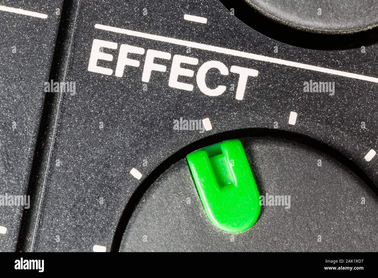 Macro close up view of vintage tape machine effect volume dial. Stock Photo