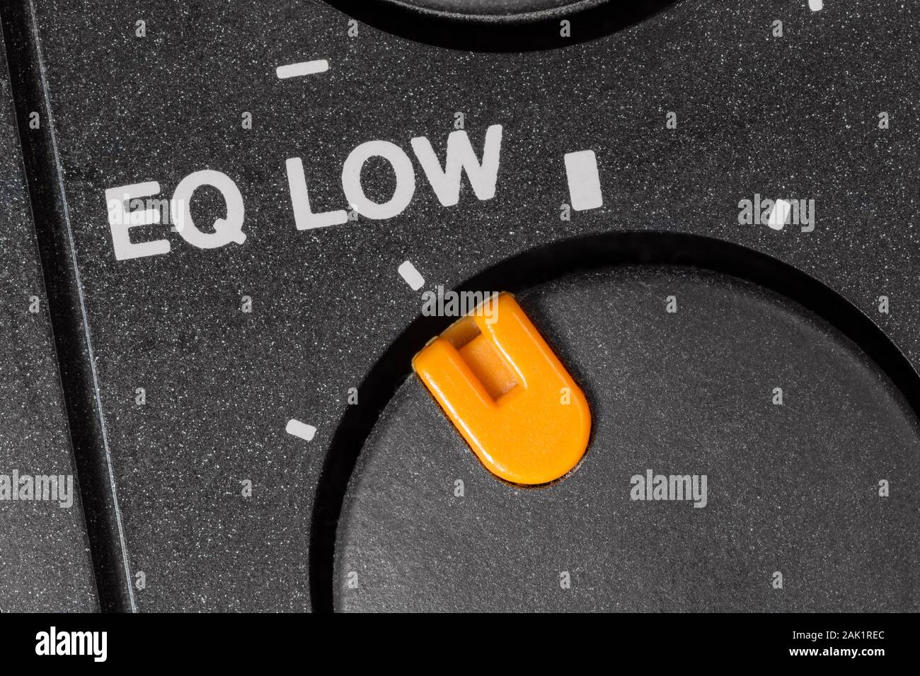 Macro close up view of vintage tape machine EQ Low volume dial. Stock Photo