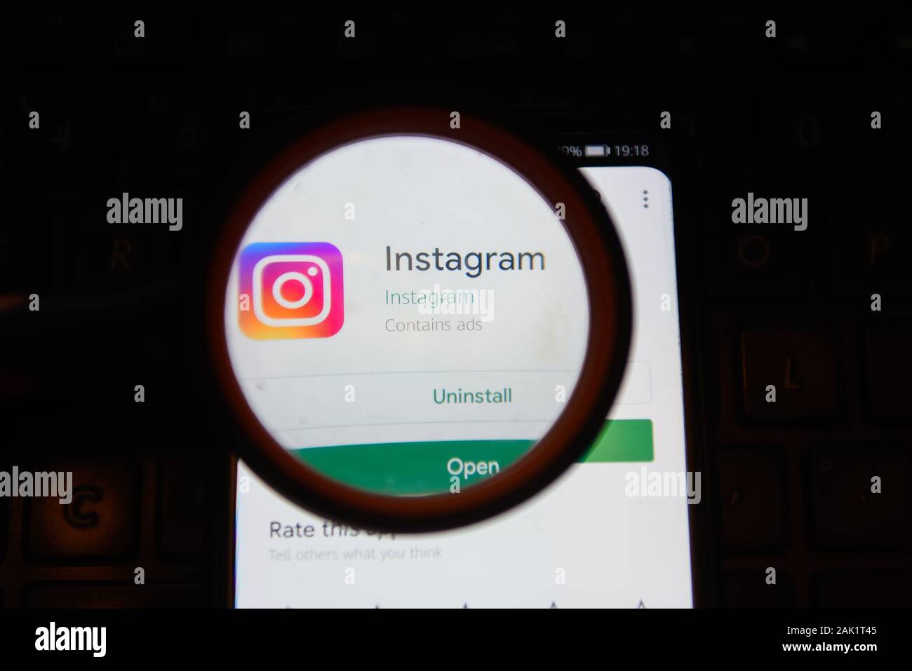 In this photo illustration an Instagram logo seen displayed on a ...