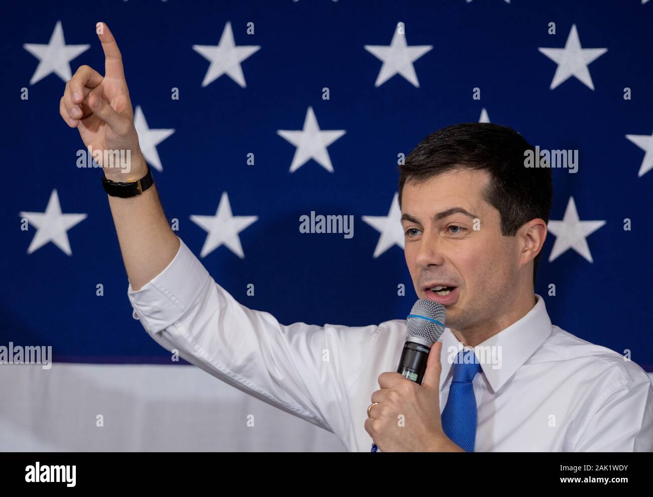 Pete Buttigieg speaks at Southern New Hampshire University in Manchester, N.H., USA. Stock Photo