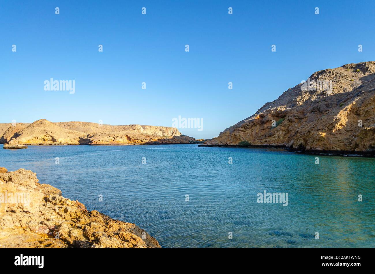 Beautiful view of a very calm sea and beach in Muscat, Oman. Stock Photo