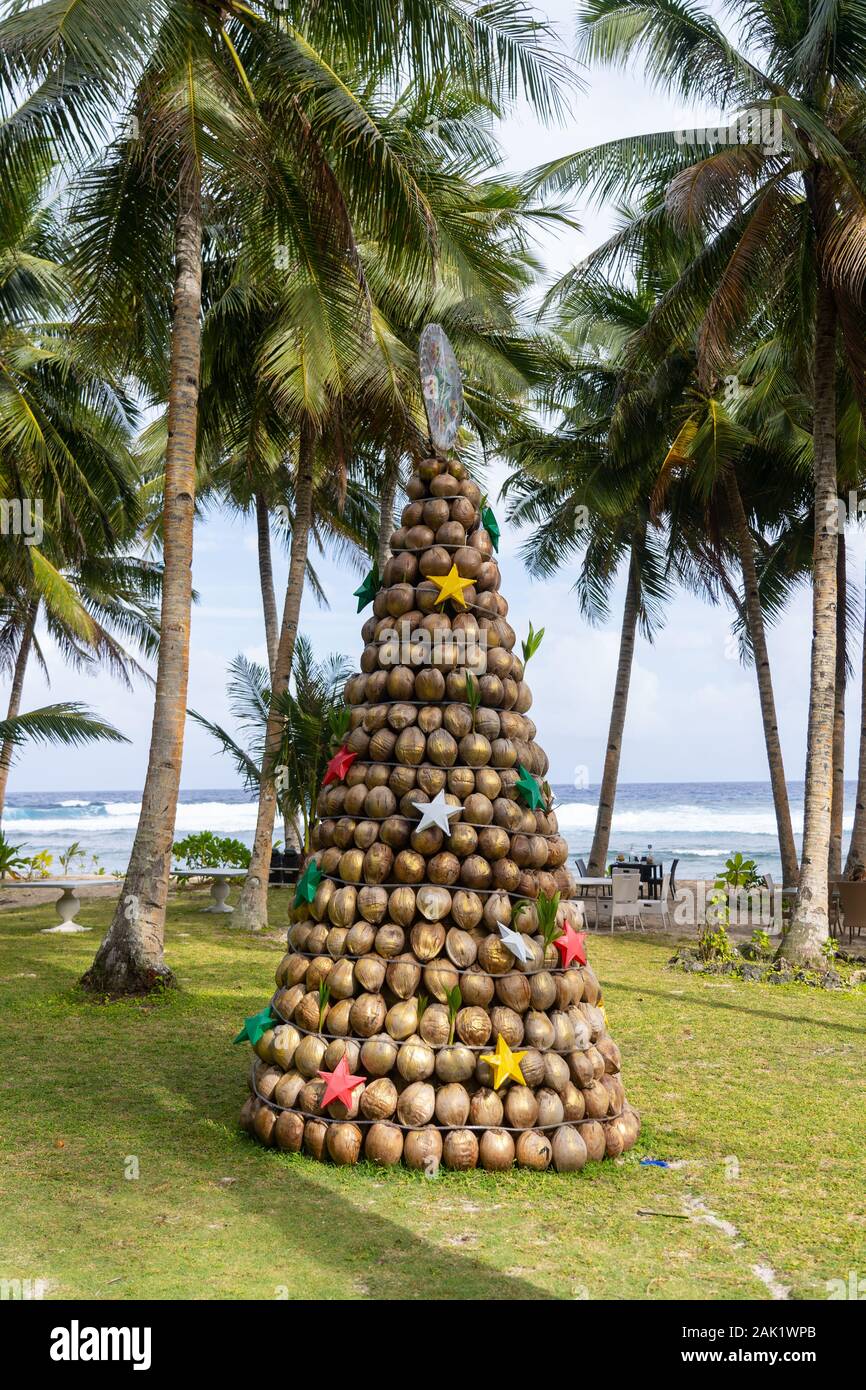 Am improvised Christmas tree made out of recycled plastic bottles