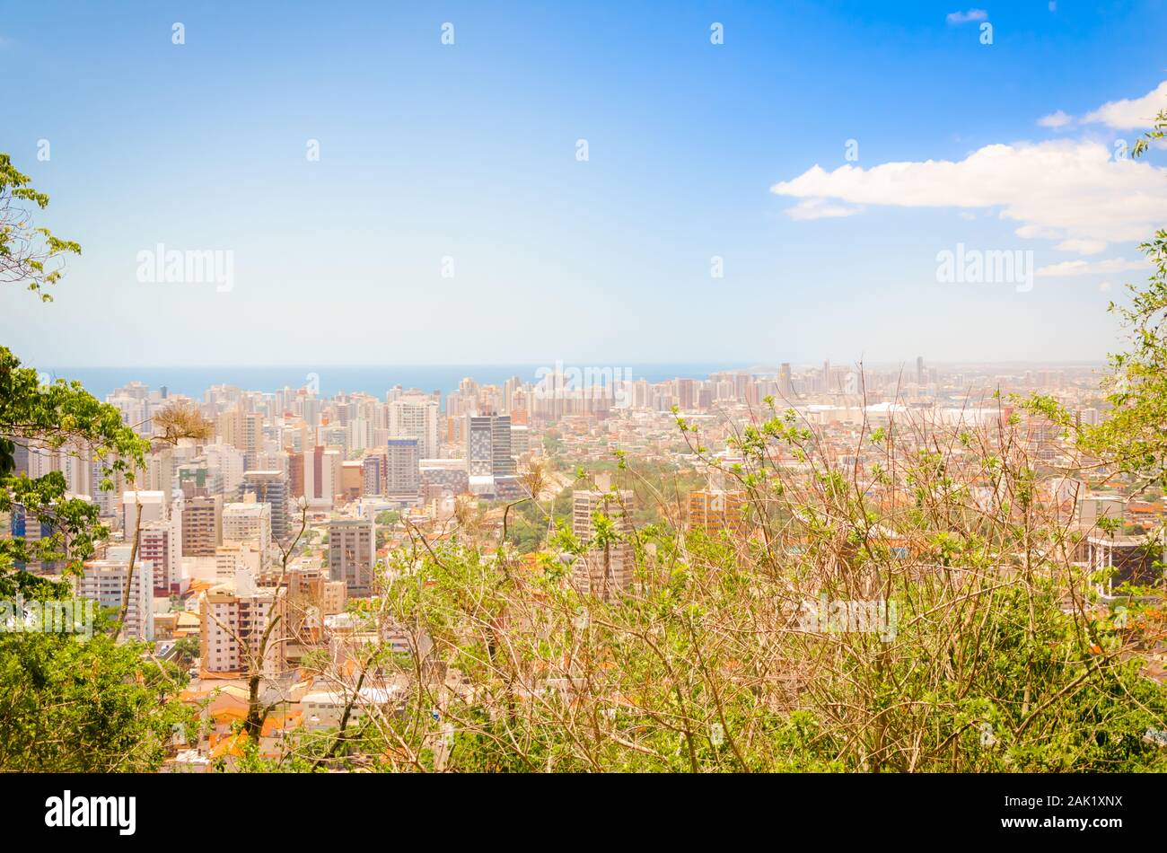 On top of the mountain overlooking the city on a sunny day Stock Photo