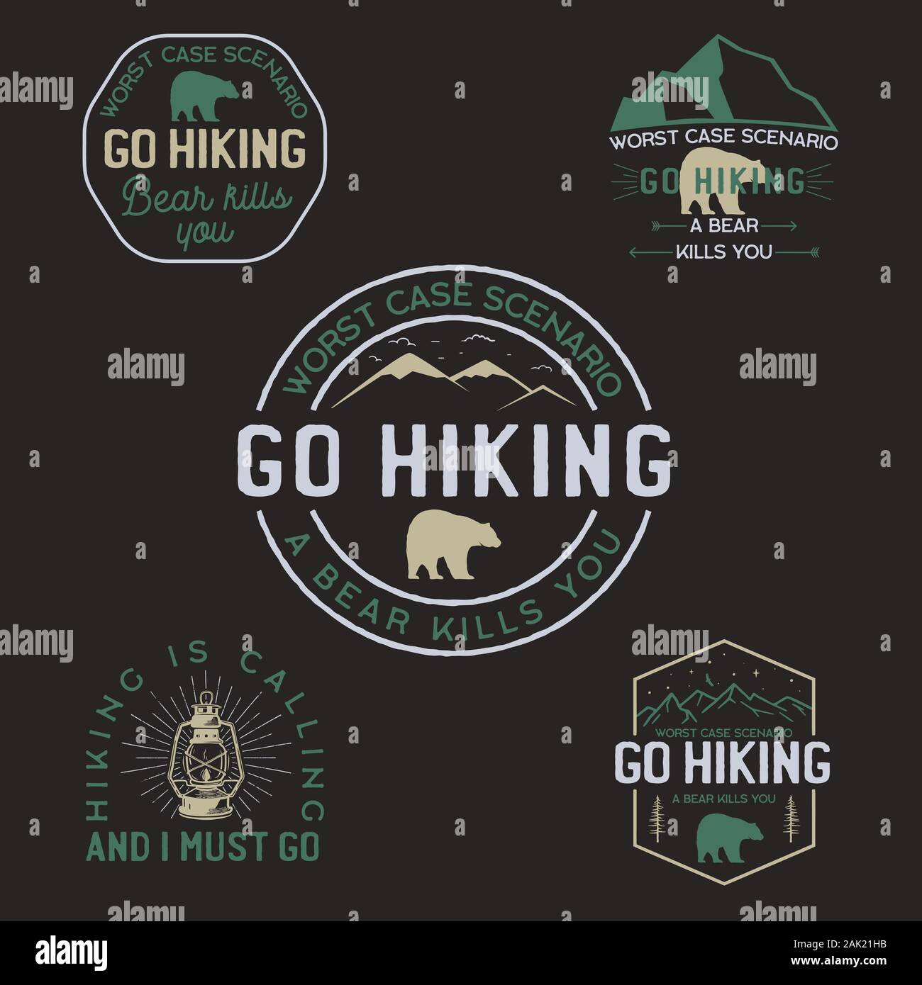 Vintage Hiking Logos Mountain Adventure Badges Set Hand Drawn Labels Designs Travel Expedition Wanderlust And Scouting Outdoor Emblems Logotypes Stock Vector Image Art Alamy