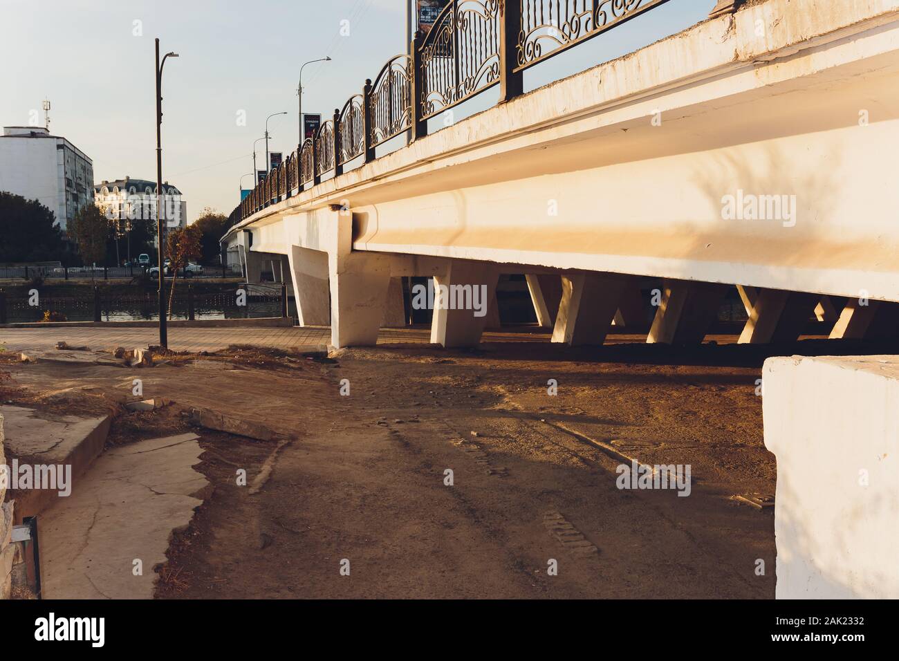Object Under Bridge Under the bridge. The rhythm of the concrete pillars of the bridge ...
