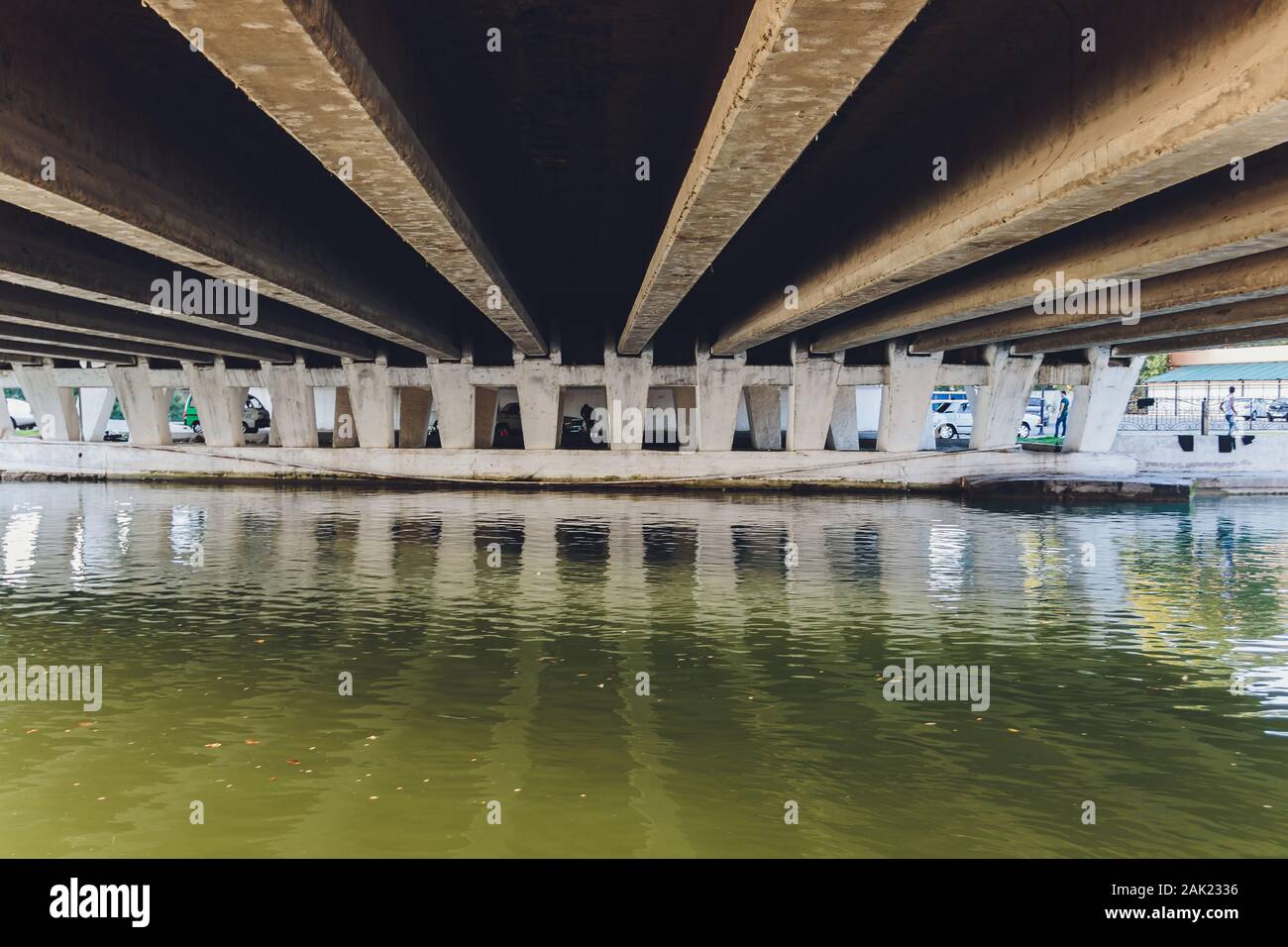Object Under Bridge Under the bridge. The rhythm of the concrete pillars of the bridge ...