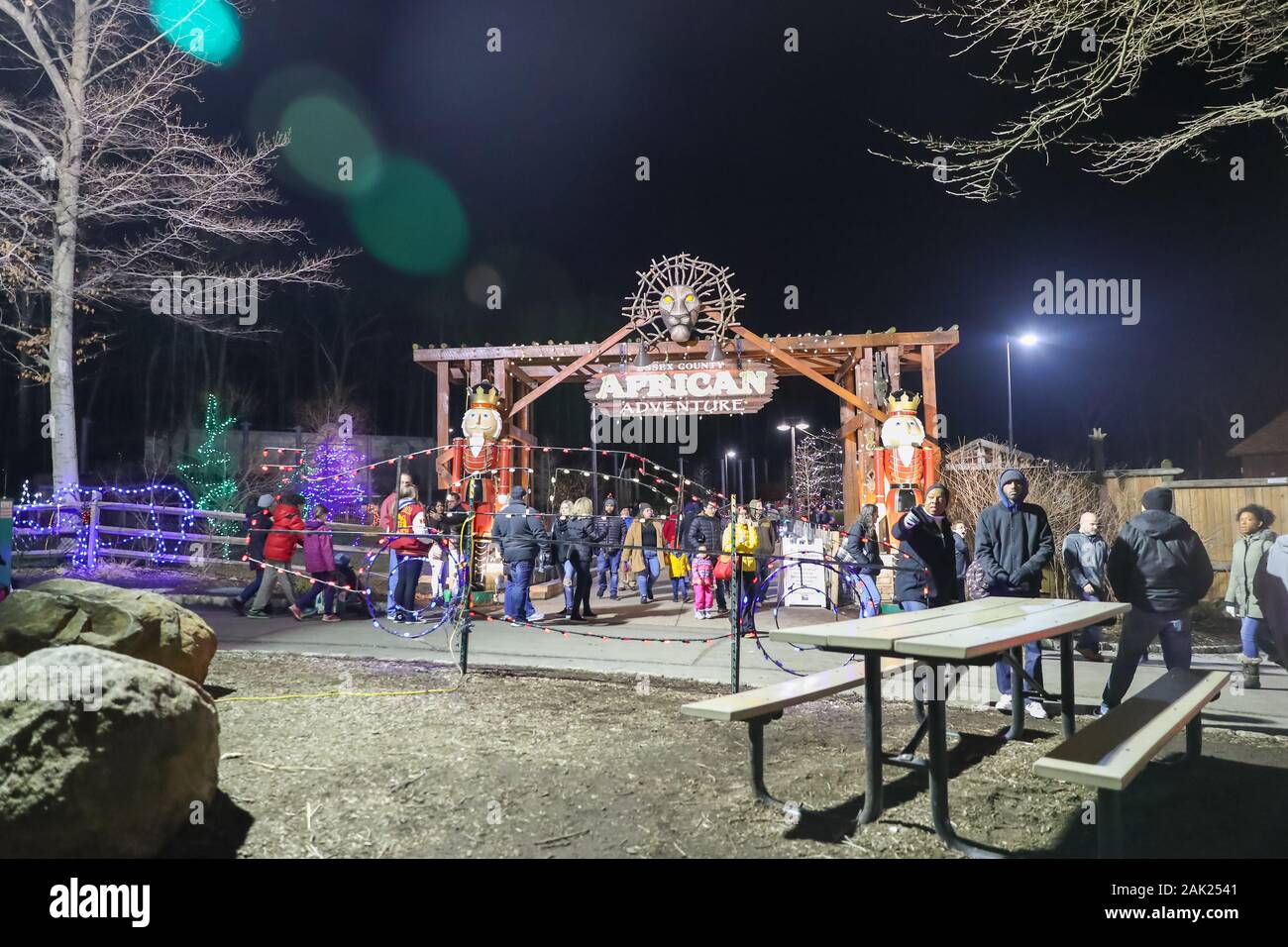 West Orange, New Jersey December 28 2019:Take a winter stroll through the Essex County Turtle Back Zoo this holiday season under the sparkling lights Stock Photo