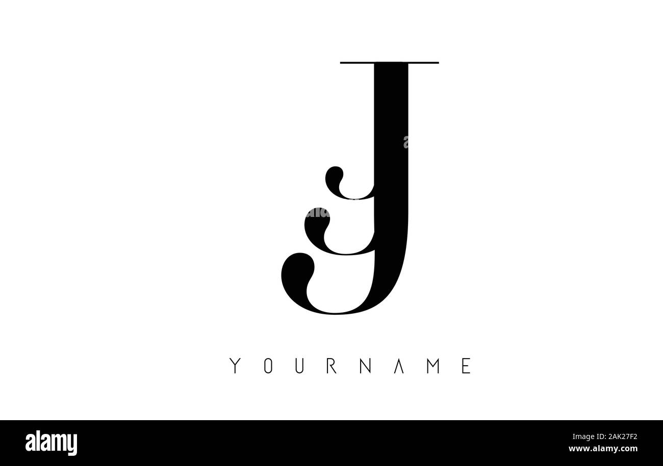 J Letter Logo with Graphic Elegant Black Lines Design. Minimalist art shape logo. Stock Vector