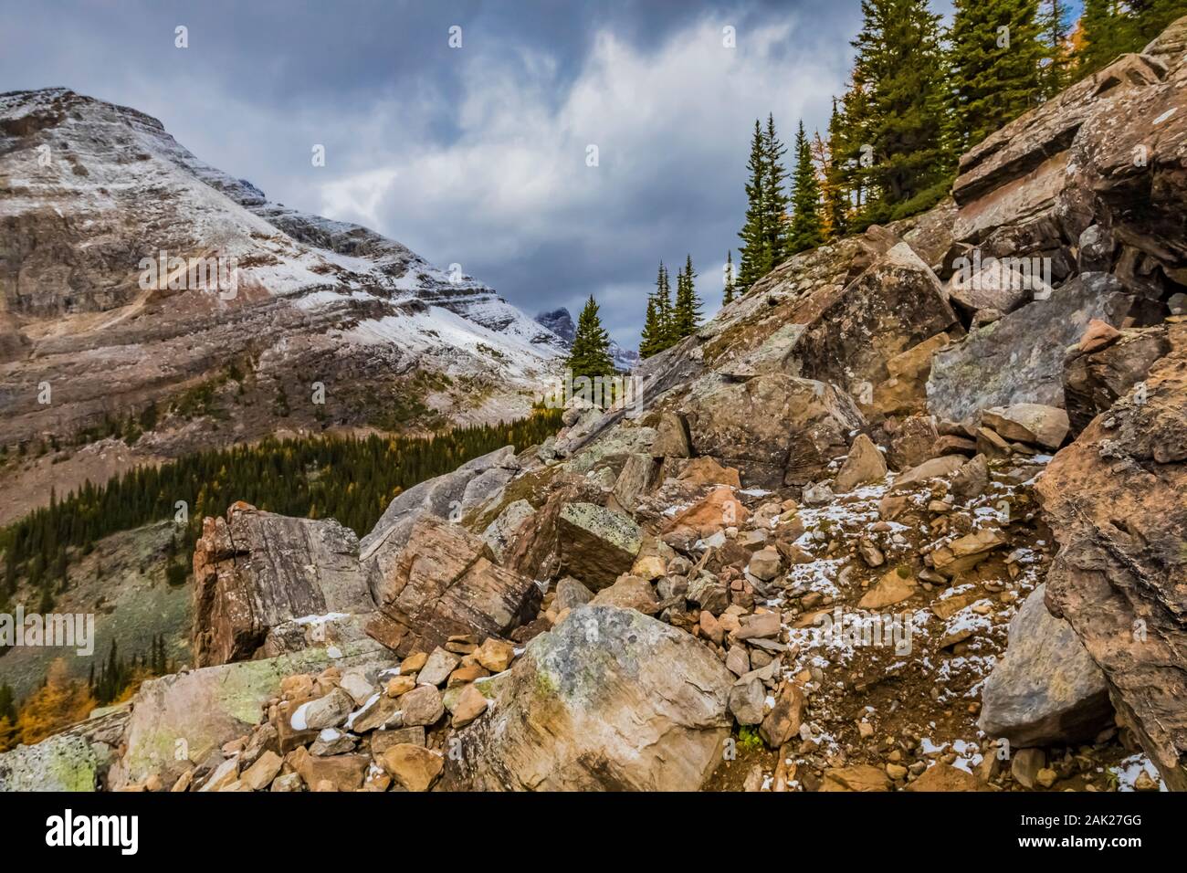 High and rocky landscape above Lake McArthur in September in Yoho National Park, British Columbia, Canada Stock Photo