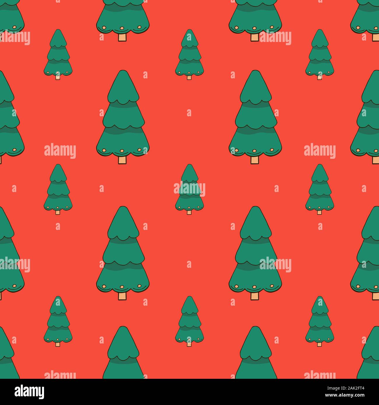 Vector seamless pattern with hand drawn Christmas trees in green color ...