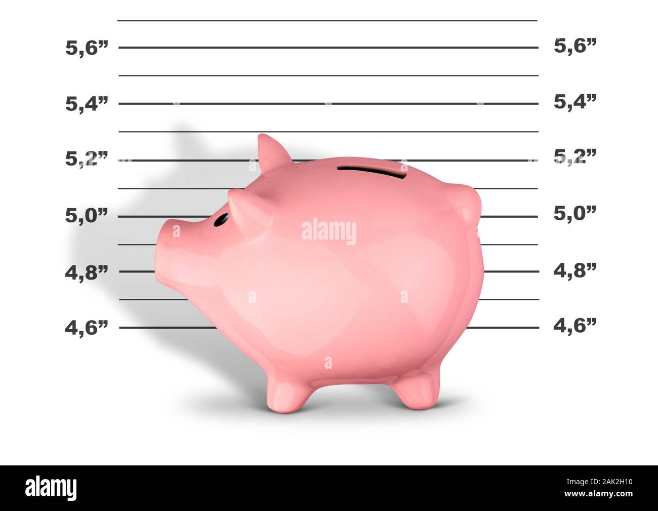 Financial crime and criminal money concept, mug shot piggybank Stock Photo