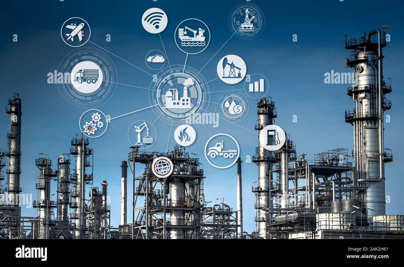 Oil and Gas Refinery plant as icon concept petrochemical industry. Stock Photo