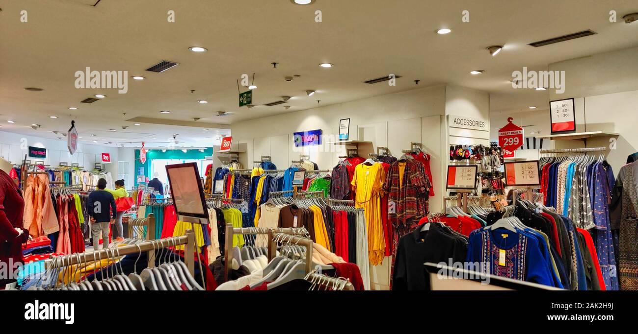 Aile of a Pantaloon, a multibrand store, showing the variety of brands ...