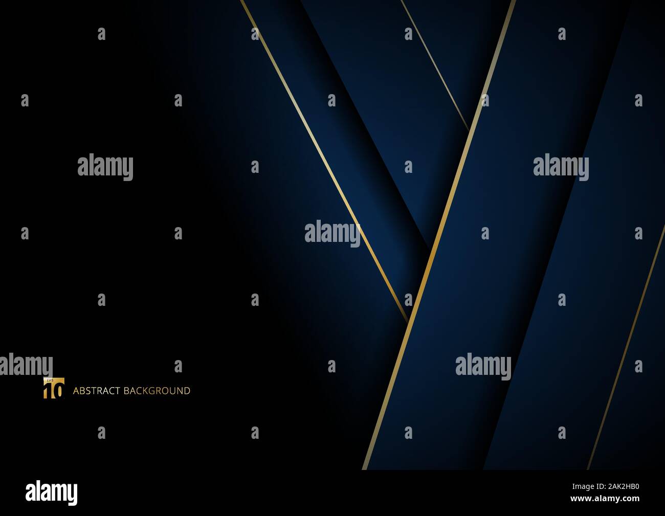 Abstract template blue geometric diagonal with golden border on black ...