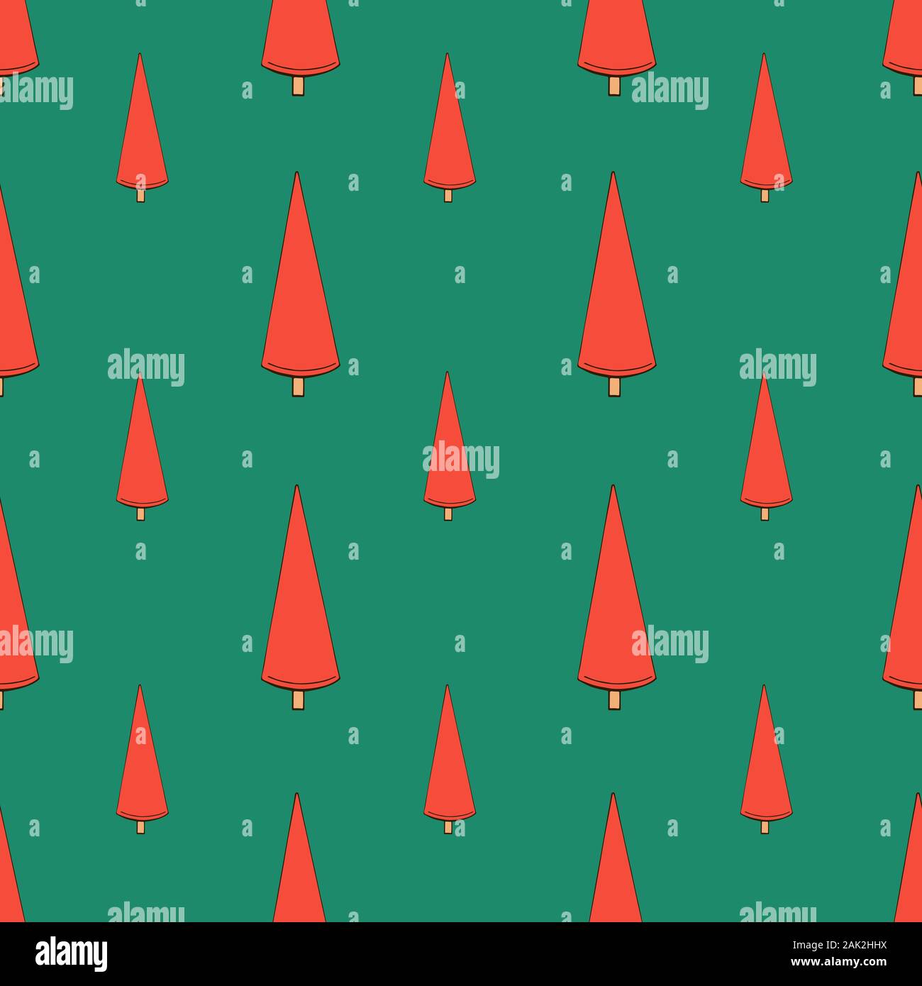 Vector seamless pattern with hand drawn Christmas trees in red color ...