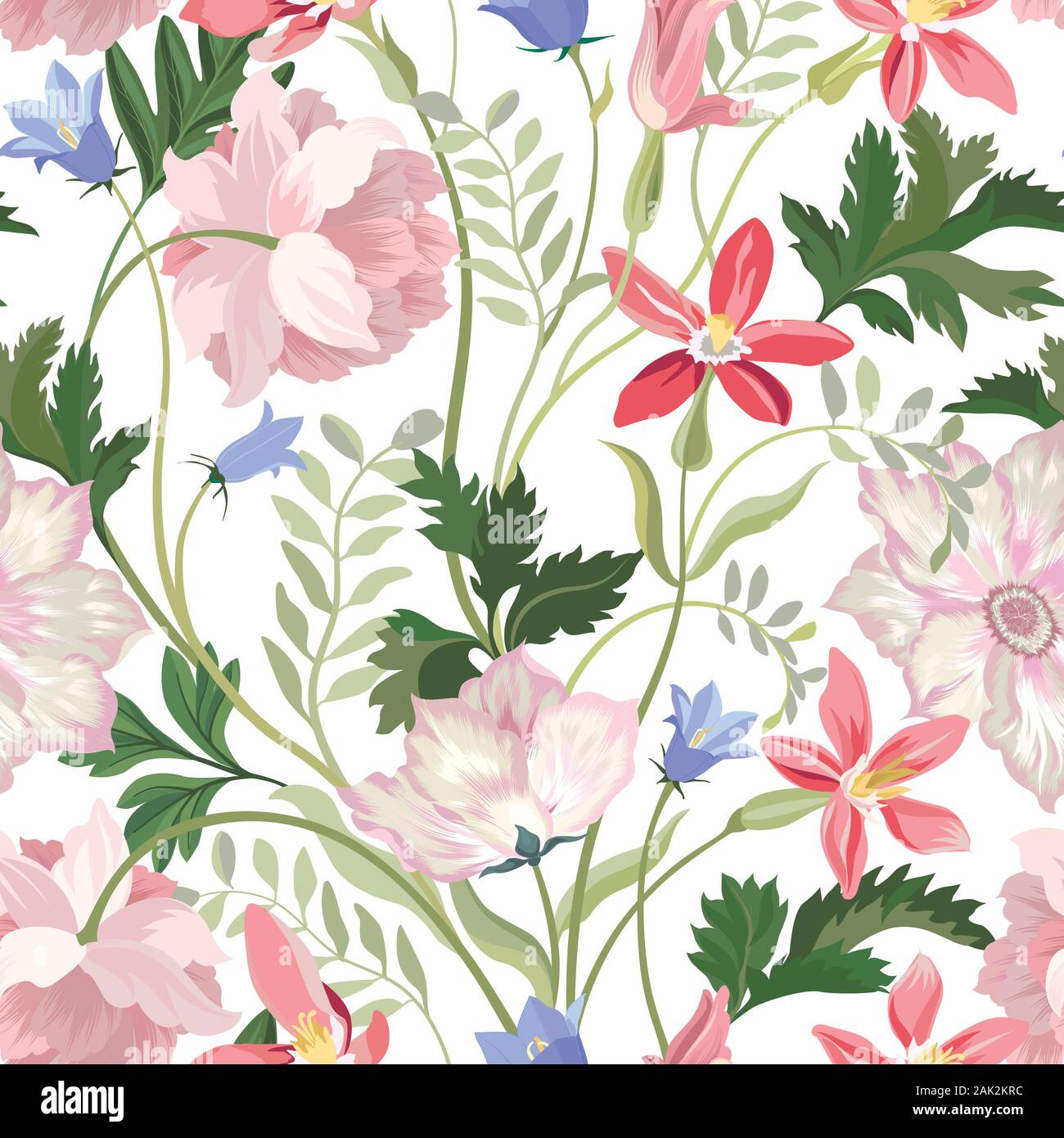 Floral Seamless Pattern Beautiful Spring Summer Background With
