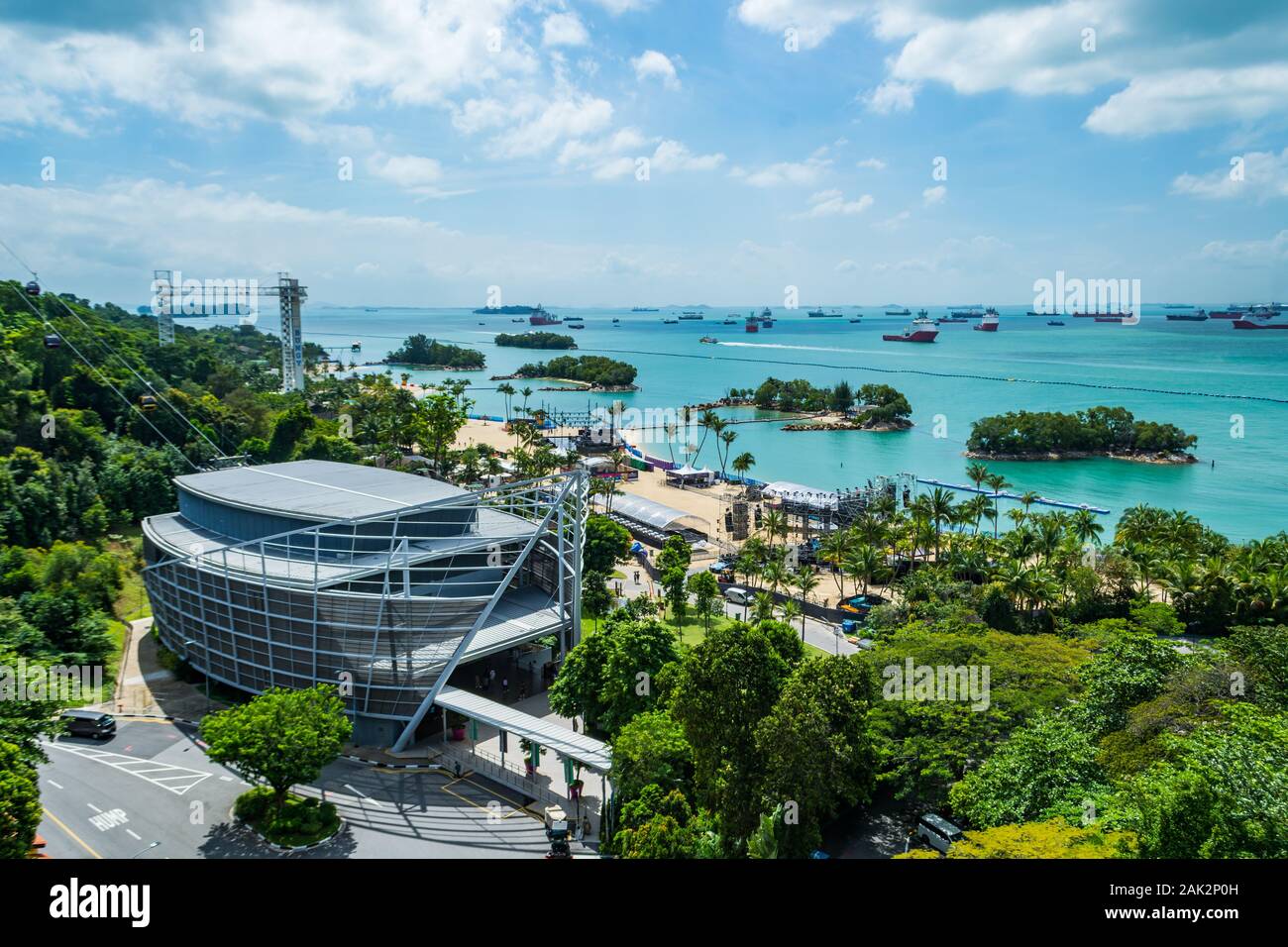 Siloso Point and beach viewed from the Fort Siloso Sky Walk, Singapore Stock Photo