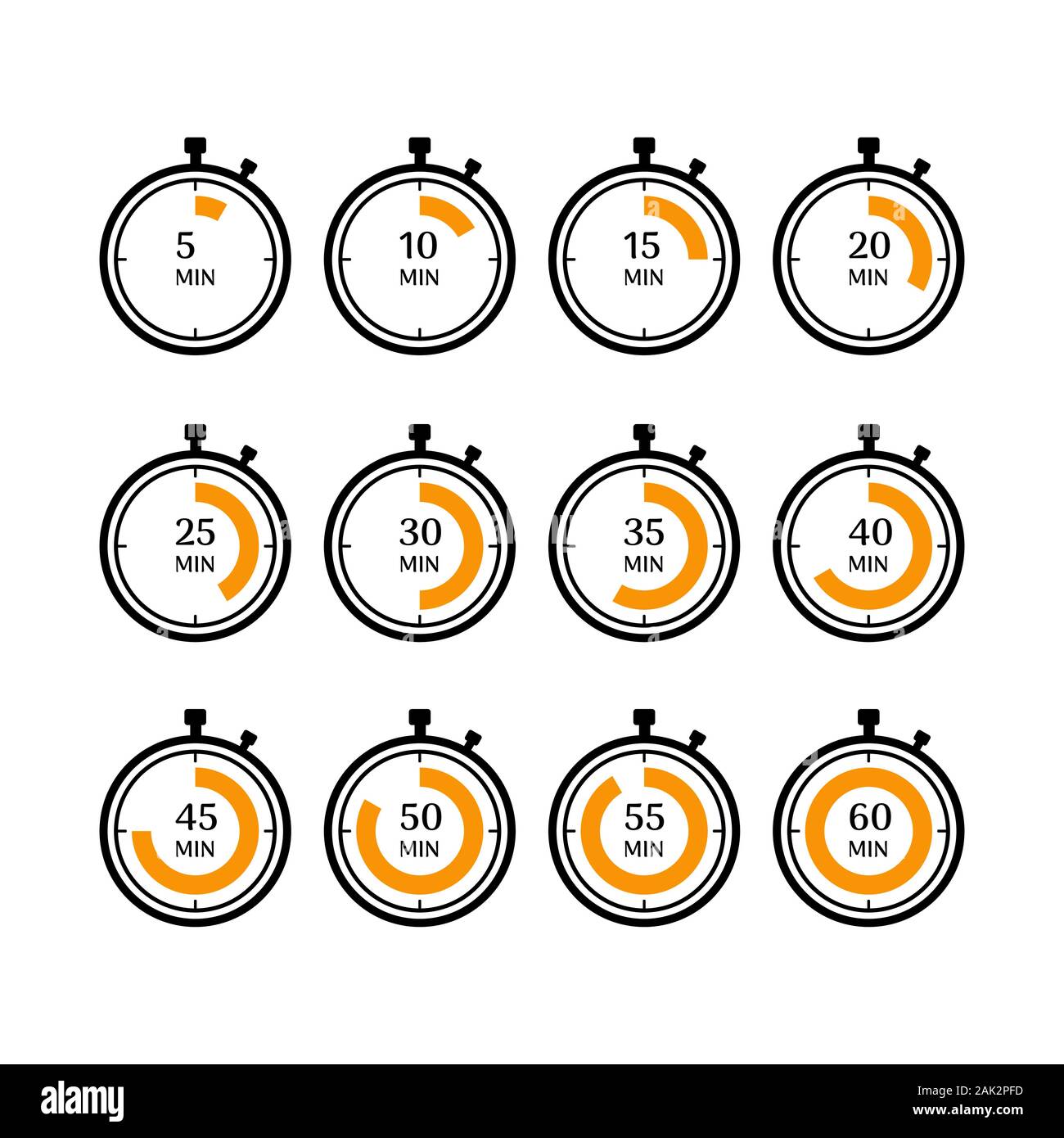 Set of simple timers. Set of clock count elements. Five minutes step Stock  Vector Image & Art - Alamy