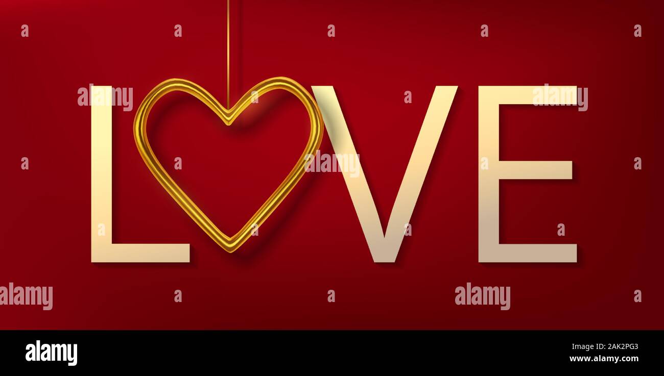 Happy Valentines Day greeting card. Realistic 3d gold metallic hearts ...