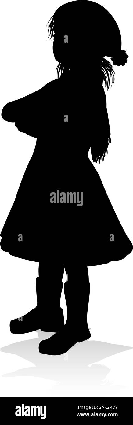 Silhouette Child Kid In Christmas Winter Clothing Stock Vector