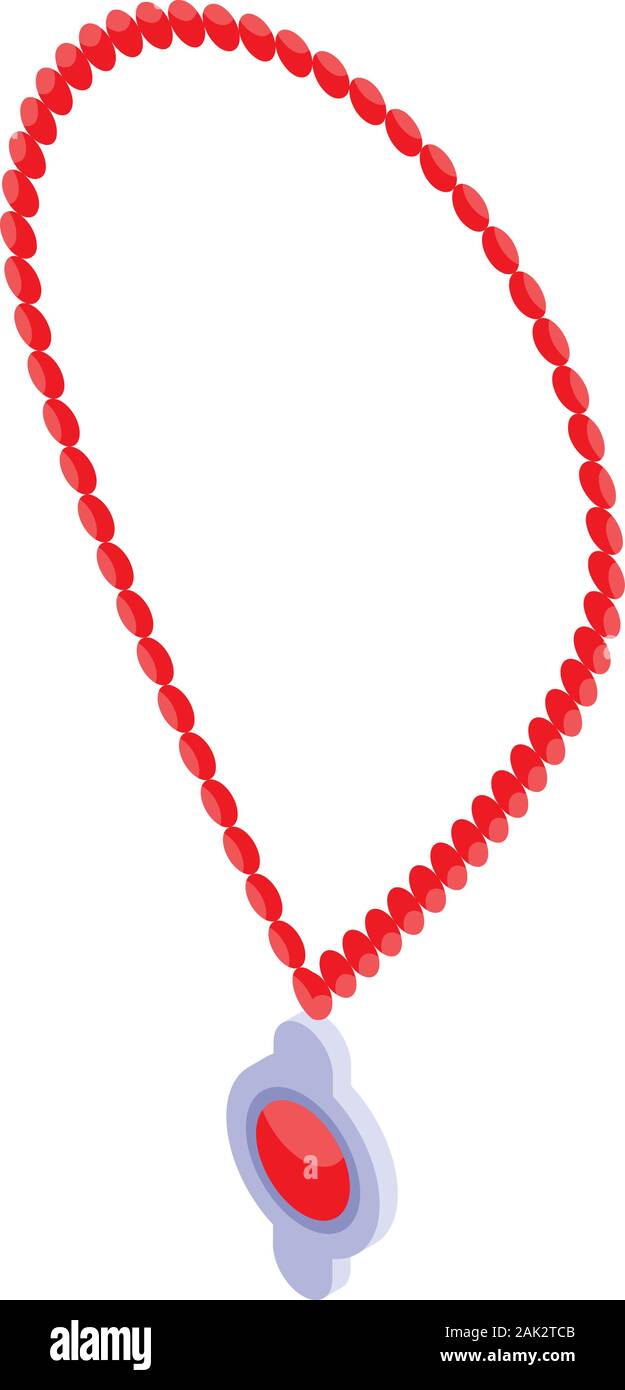 Red pearl necklace icon, isometric style Stock Vector