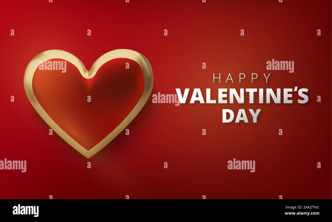 Happy Valentines Day greeting card. Realistic 3d hearts on red ...