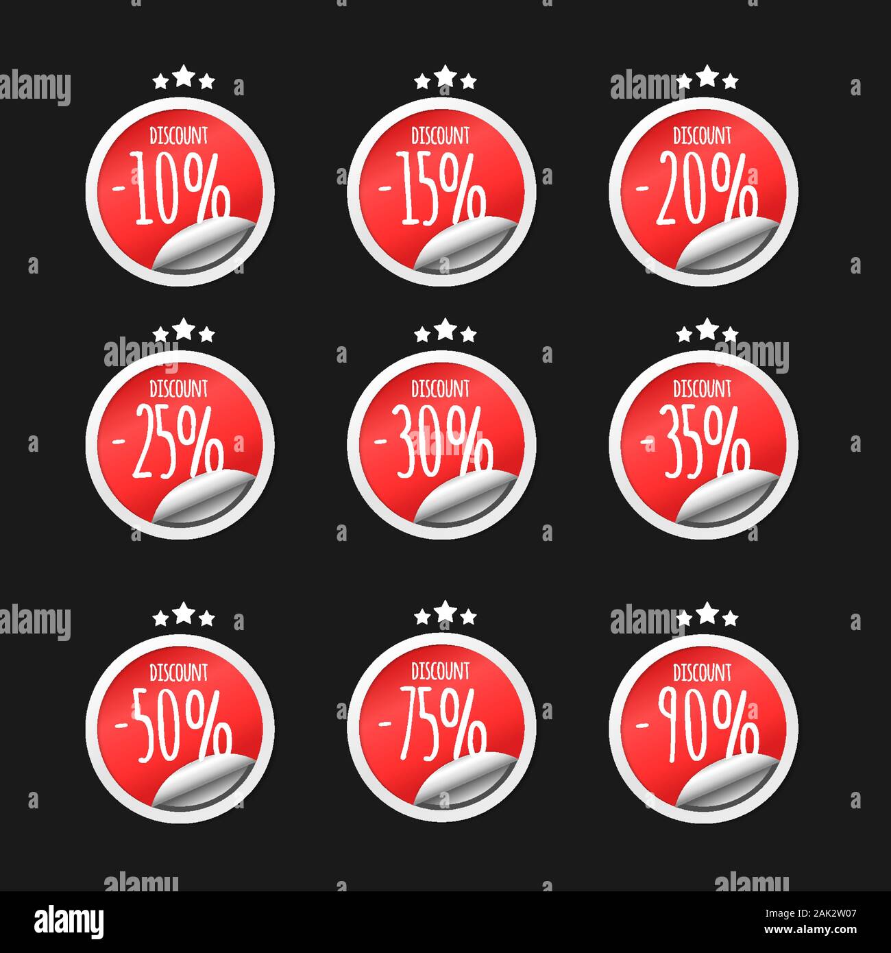 Paper stickers width discoun percents. Vintage vector elements collection Stock Vector