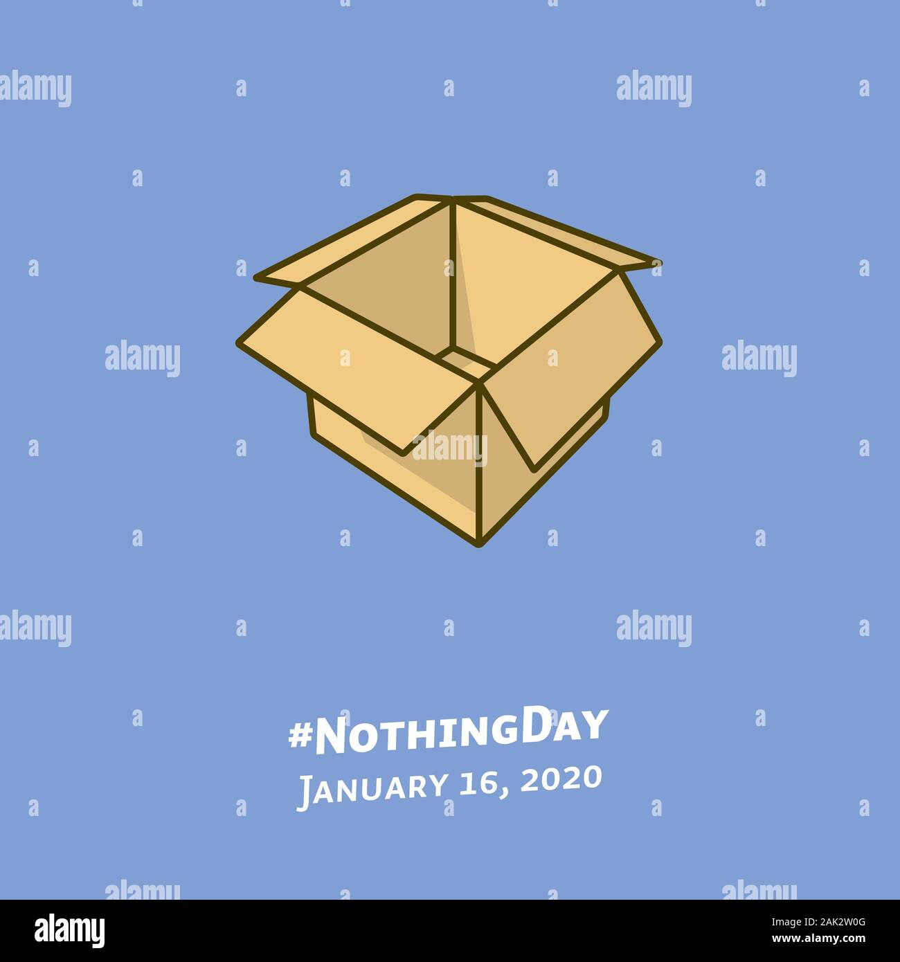 Empty cardboard box illustration for #NothingDay on January 16. Emptiness color vector symbol. Stock Vector