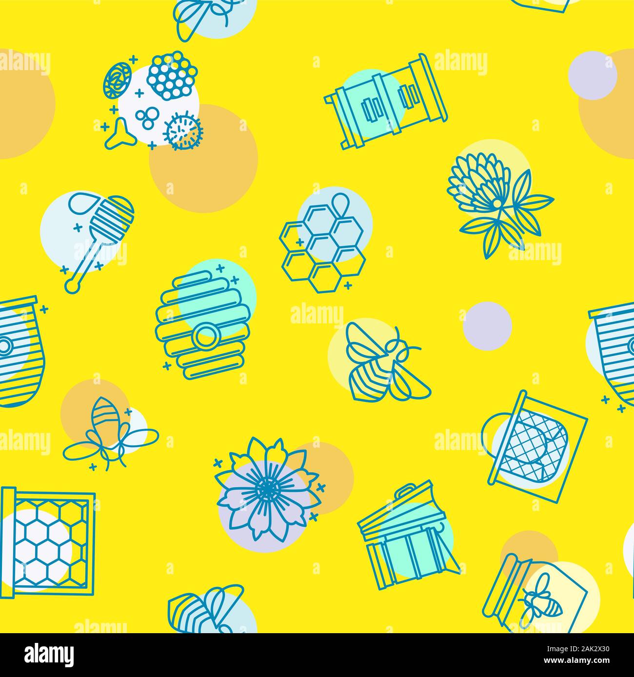 Honey seamless pattern with cute flying bees, hex comb Stock Vector ...