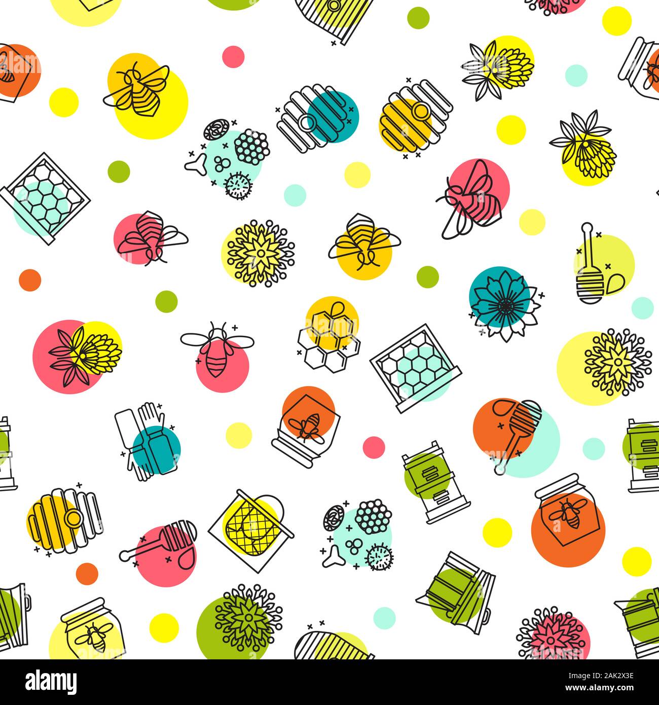Honey seamless pattern with cute flying bees, hex comb Stock Vector ...