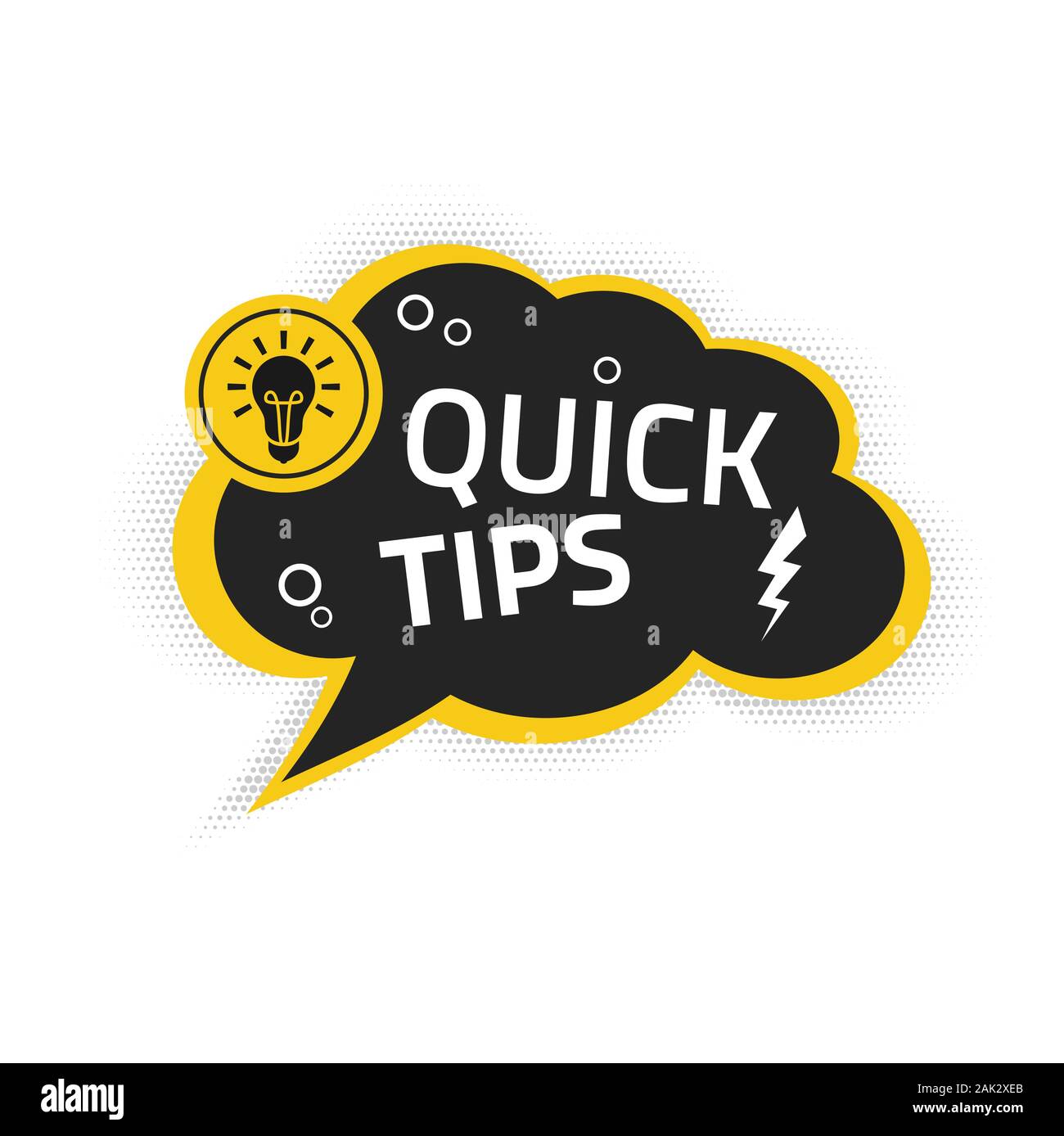 Quick Tips banner vector with light bulb and speech bubble isolated ...