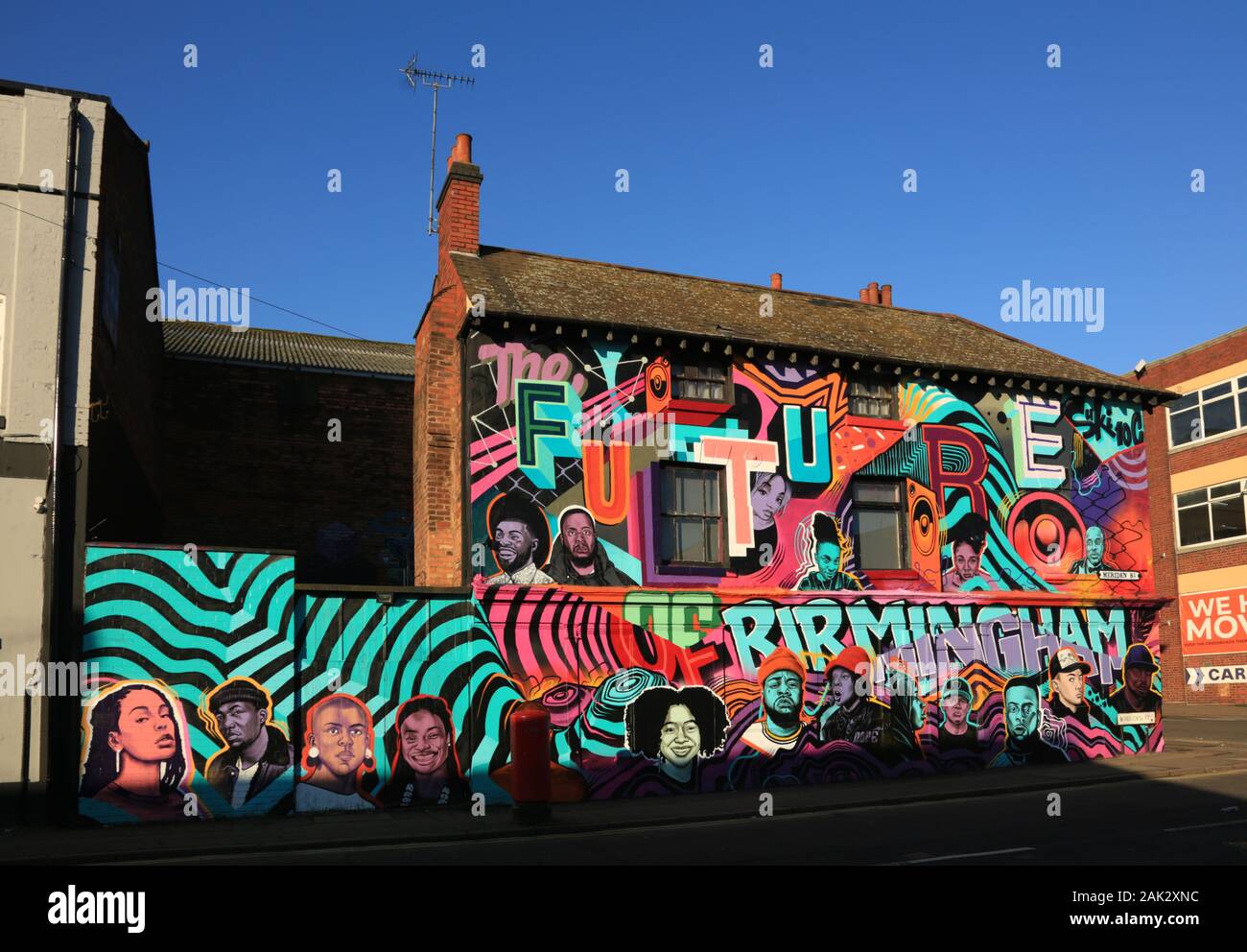 Buildings decorated with street art in the Digbeth area of Birmingham