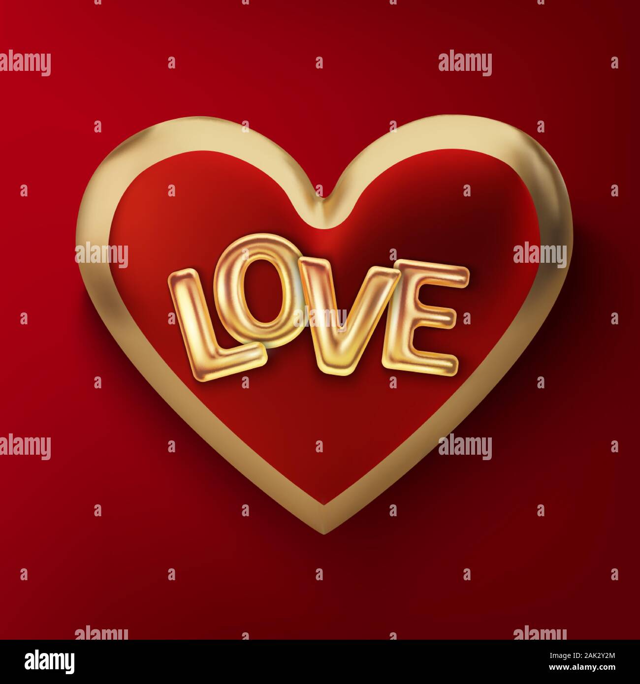 Happy Valentines Day greeting card. Realistic 3d hearts on red ...