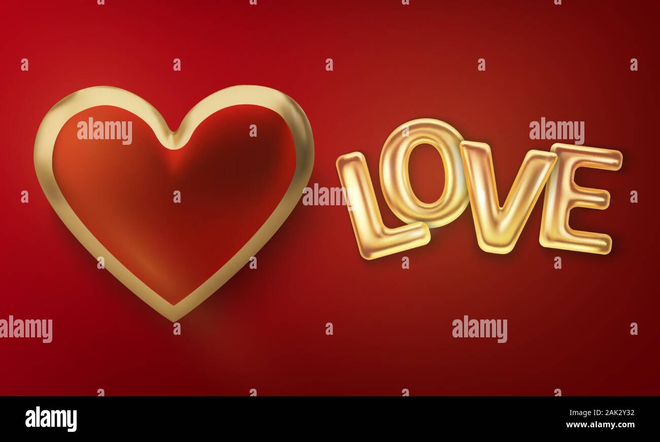 Happy Valentines Day greeting card. Realistic 3d hearts on red ...