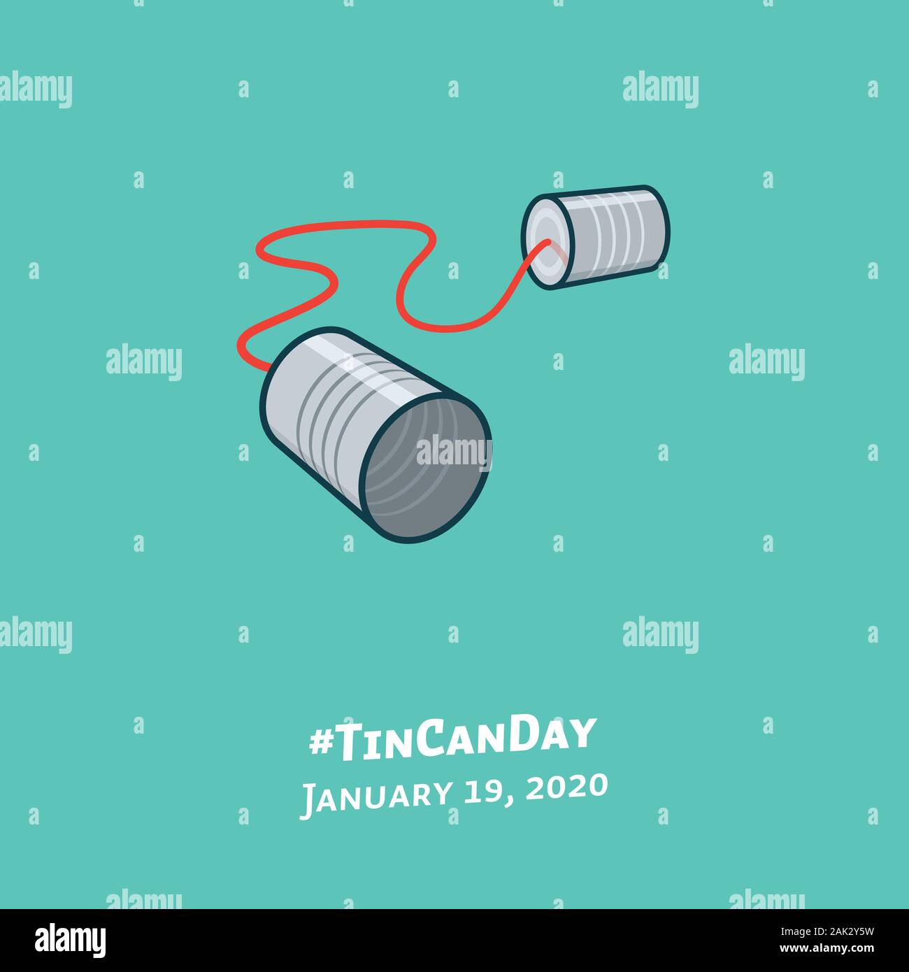 Tin can phone illustration for #TinCanDay on January 19. Communication and retro technology color vector symbol. Stock Vector