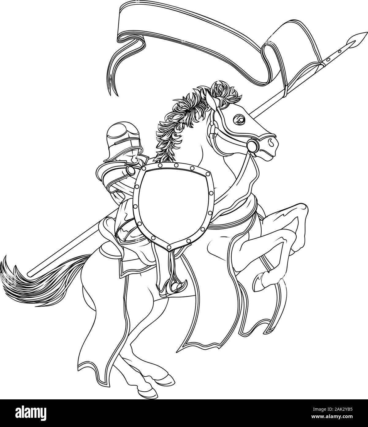 black and white cartoon knight on horse