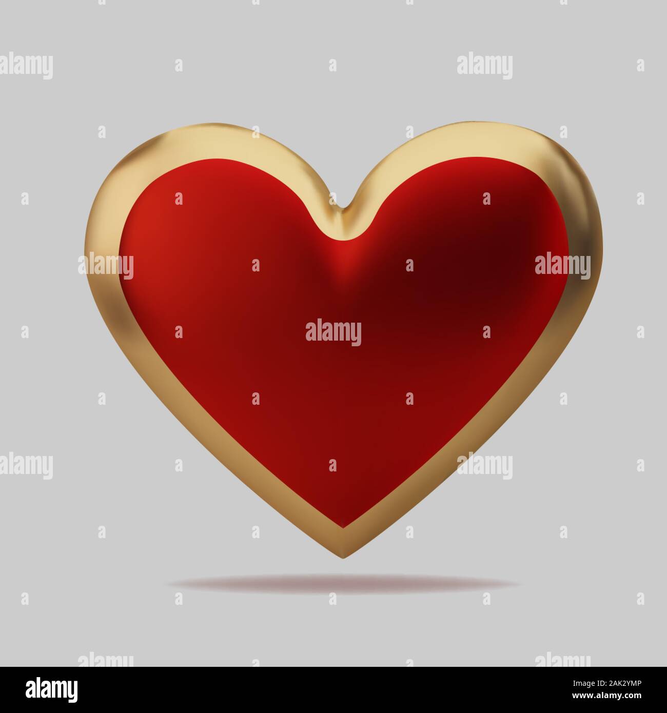 Realistic 3d gold and red heart. Happy Valentines Day greeting card ...