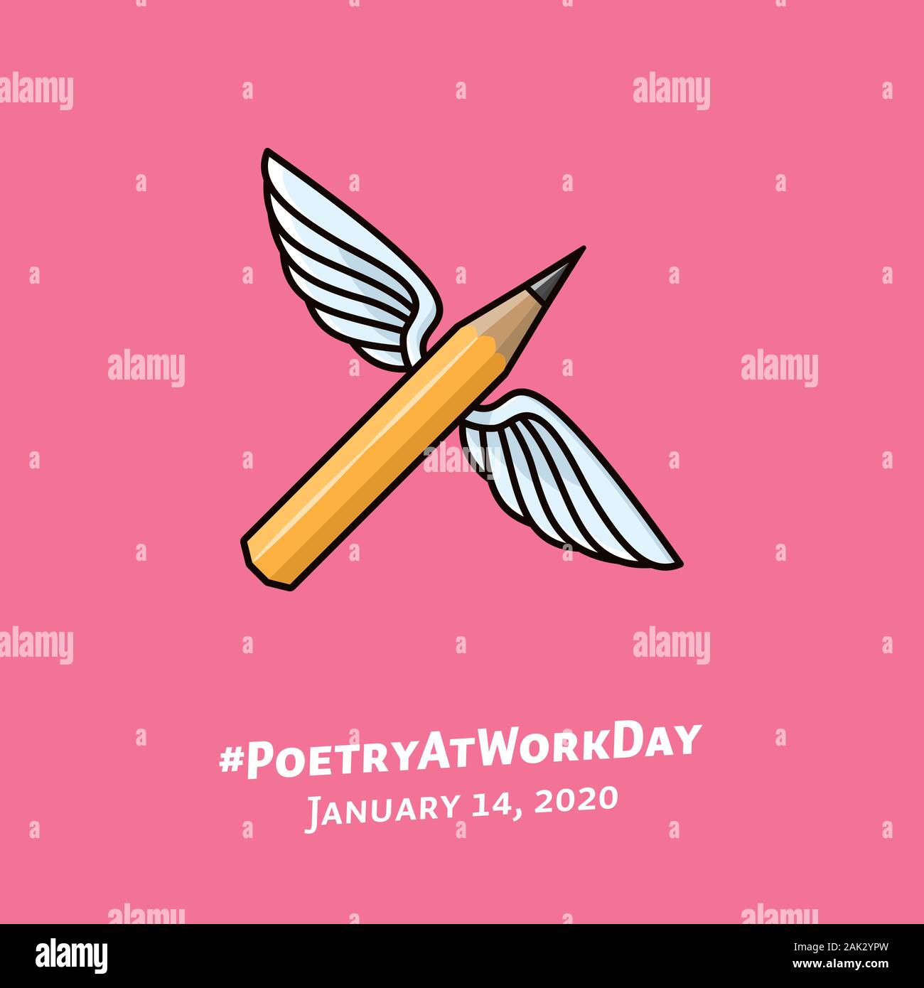 Pencil with wings color illustration for #PoetryAtWorkDay on January 14. Imagination and creativity conceptual vector symbol Stock Vector