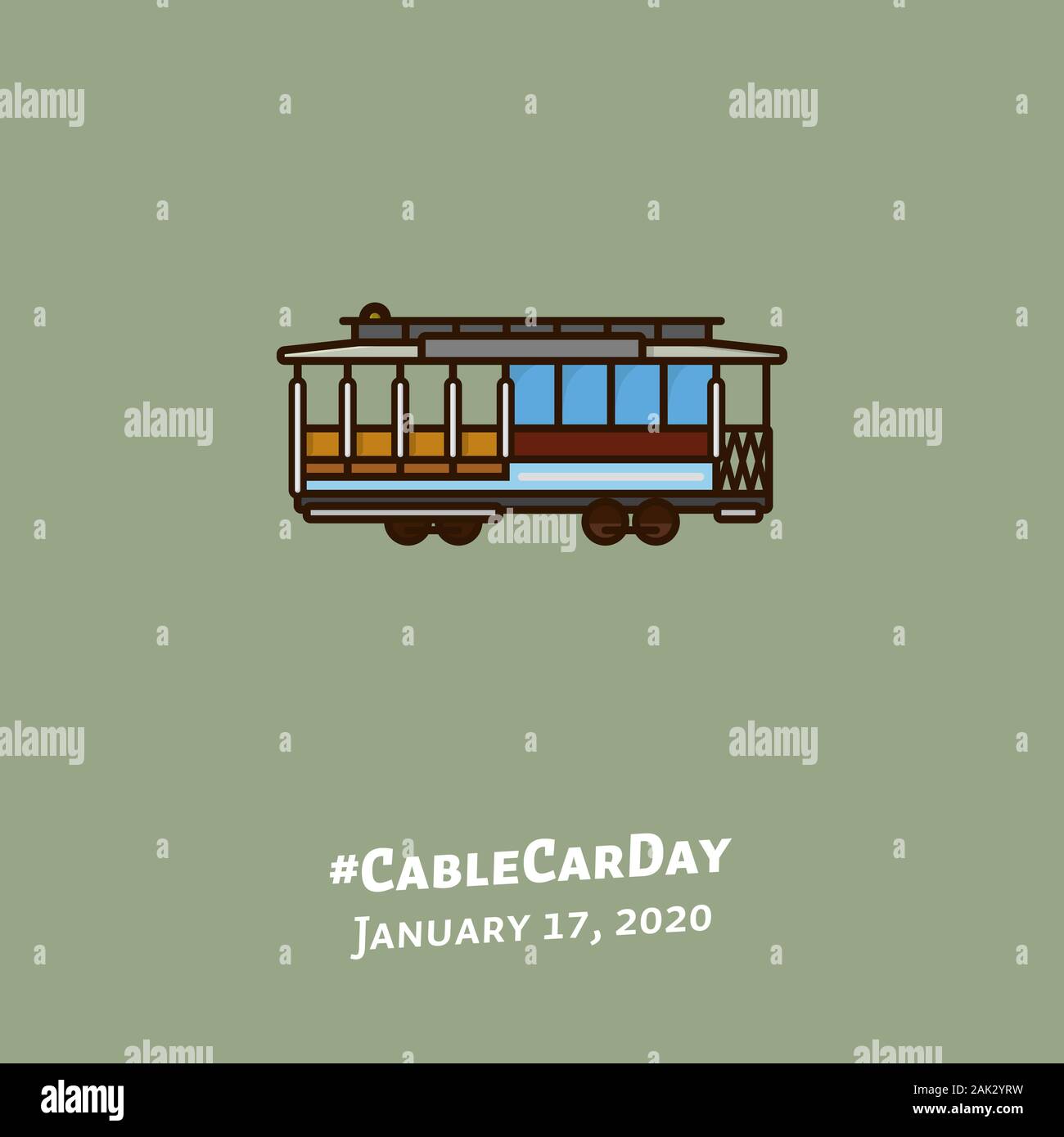 San Francisco cable car illustration for #CableCarDay on January 17. San Francisco public transport color vector symbol. Stock Vector