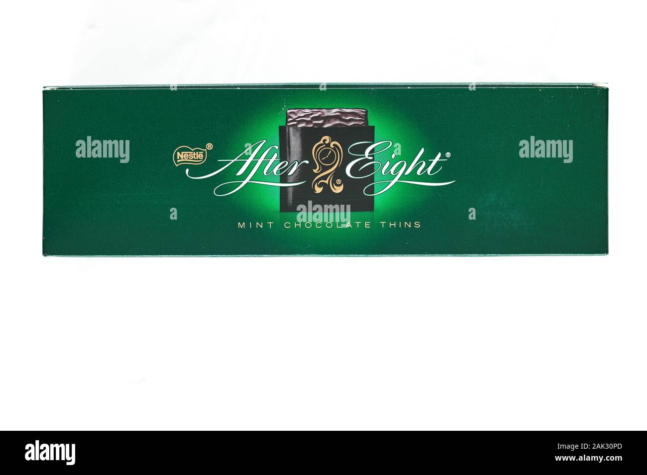 Design on the box of After Eight mint chocolate thins. Stock Photo