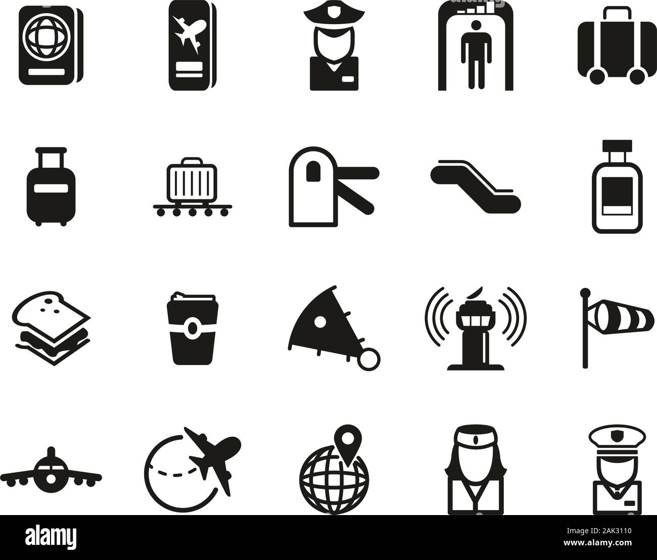 Airport Icons Black & White Set Big Stock Vector Image & Art - Alamy