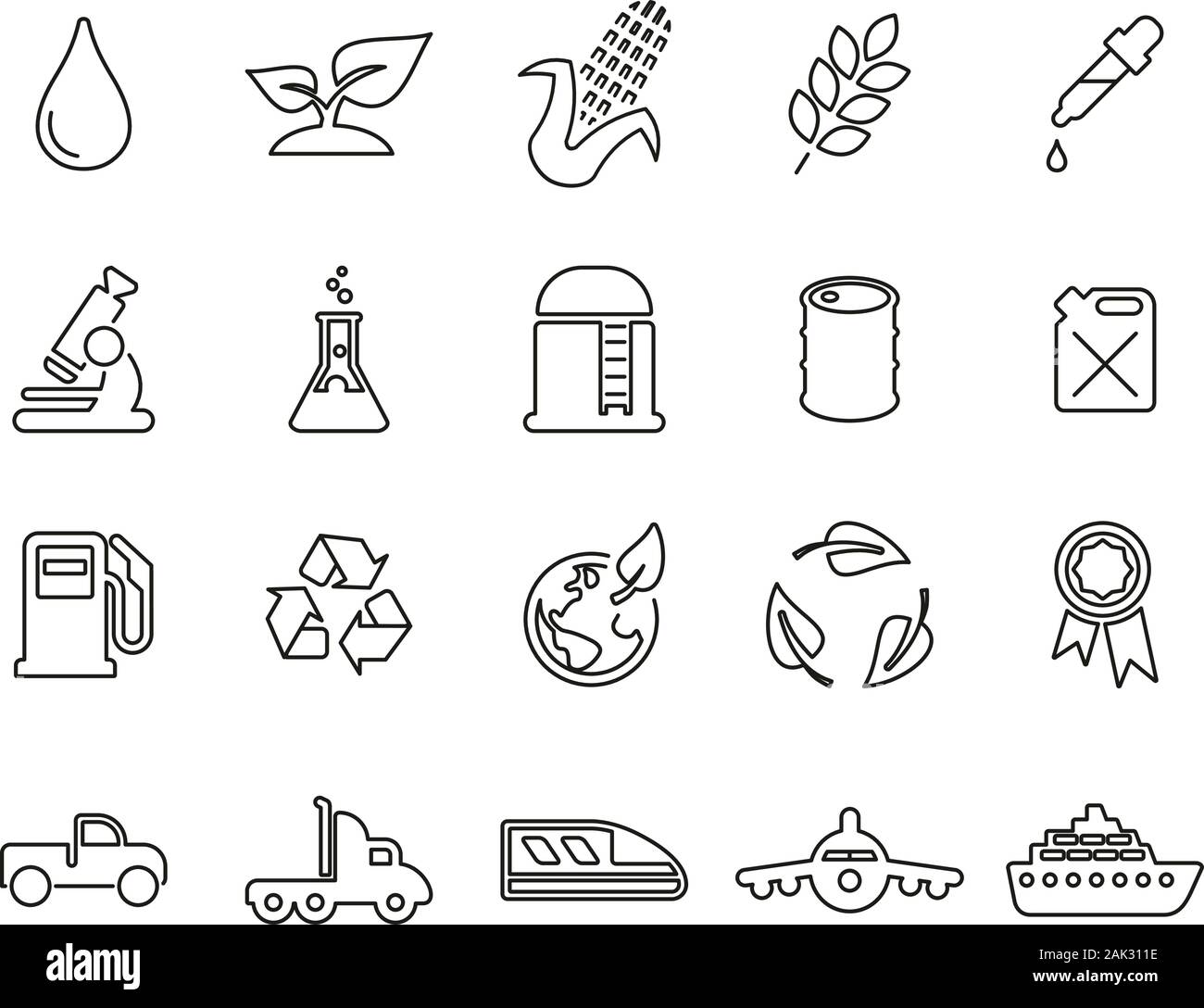 Bio Fuel IconsThin Line Set Big Stock Vector